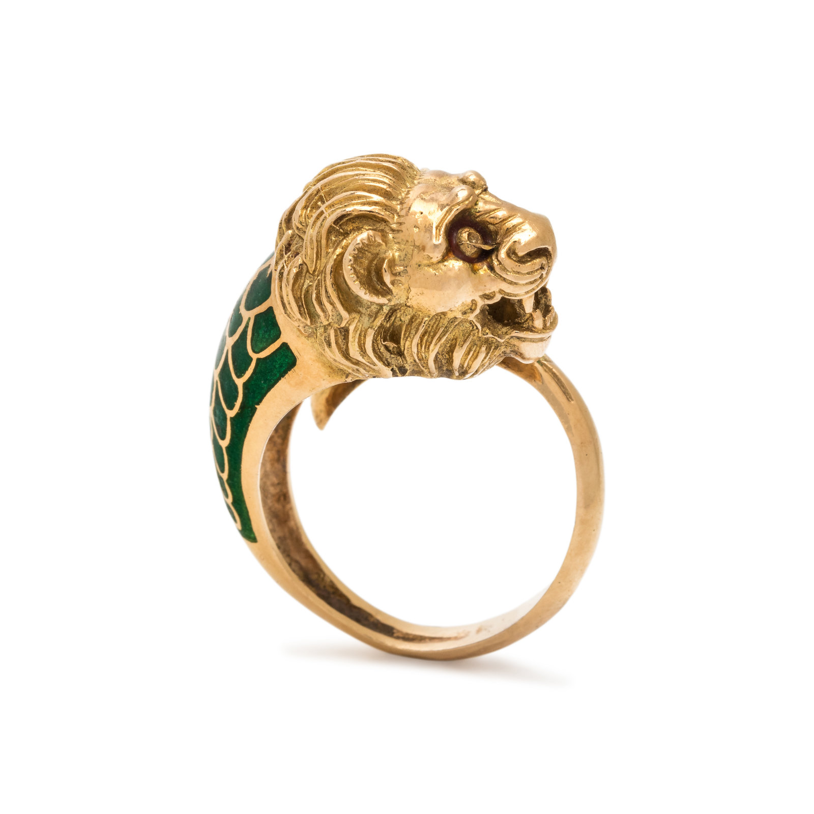 Appraisal: YELLOW GOLD AND ENAMEL RING In a bypass design depicting