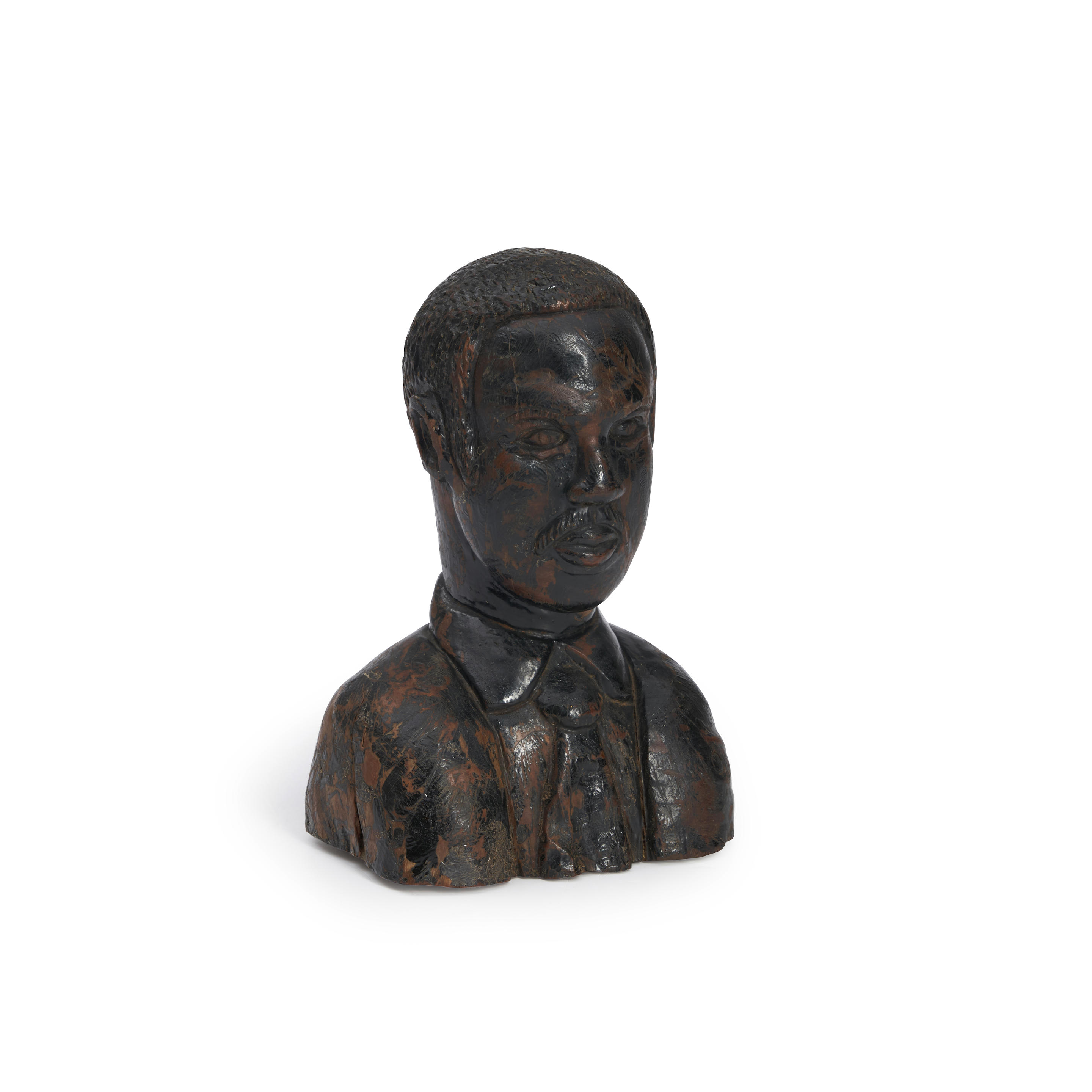 Appraisal: CARVED AND BLACK-PAINTED LIGNUM VITAE BUST OF AN AFRICAN AMERICAN