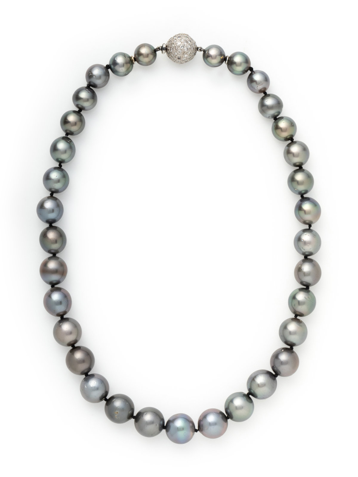 Appraisal: CULTURED TAHITIAN PEARL AND DIAMOND NECKLACE Containing Tahitian pearls measuring