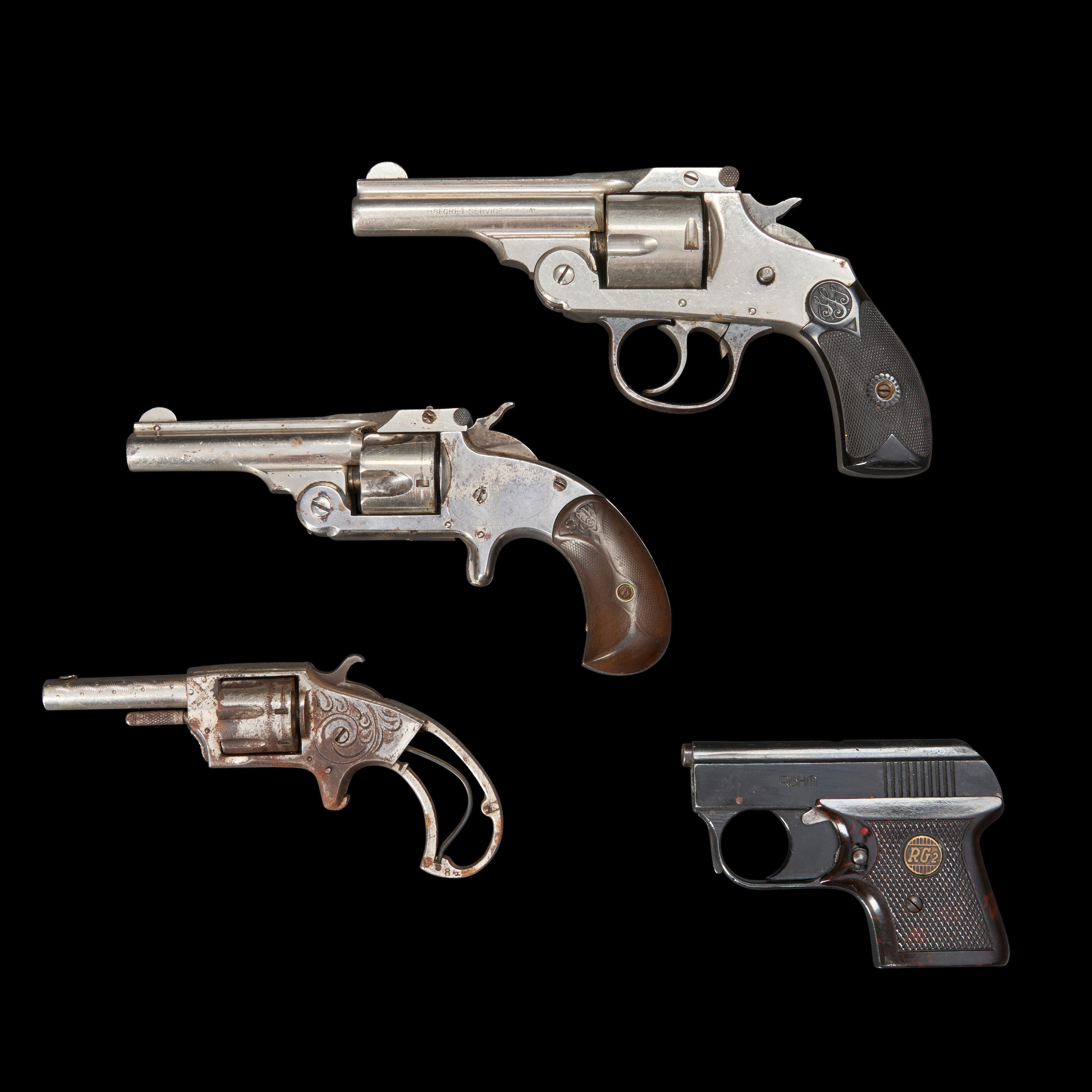 Appraisal: THREE EARLY REVOLVERS AND A STARTER PISTOL LATE TH AND