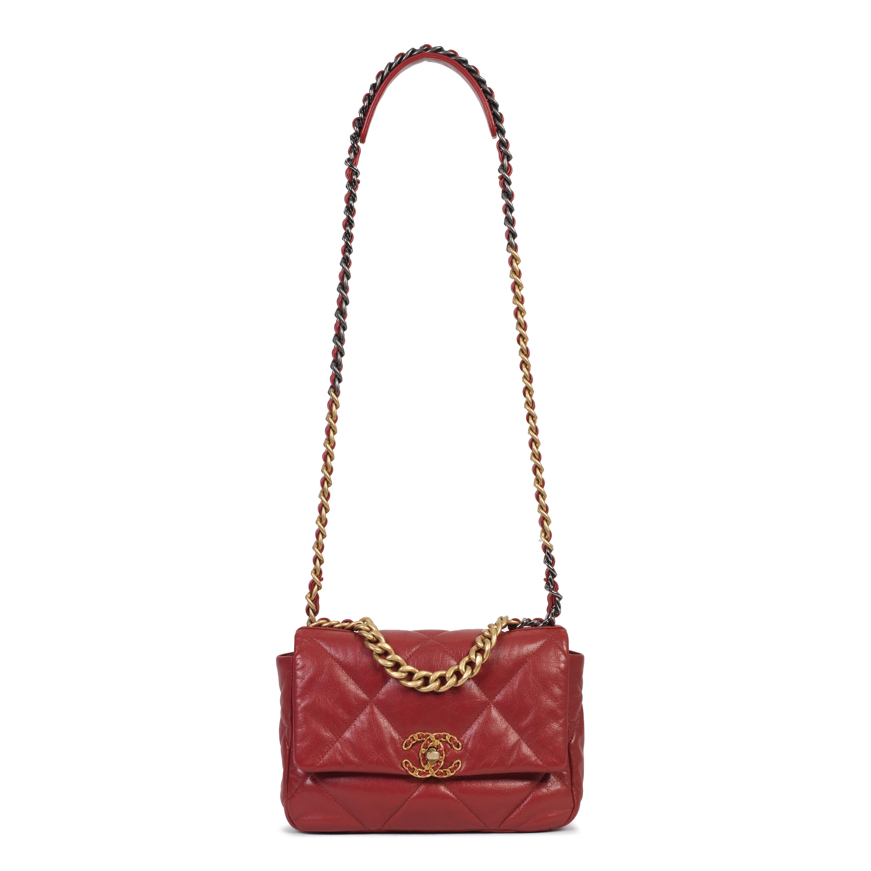 Appraisal: CHANEL A RED QUILTED LAMBSKIN SHOULDER BAG Quilted red shiny