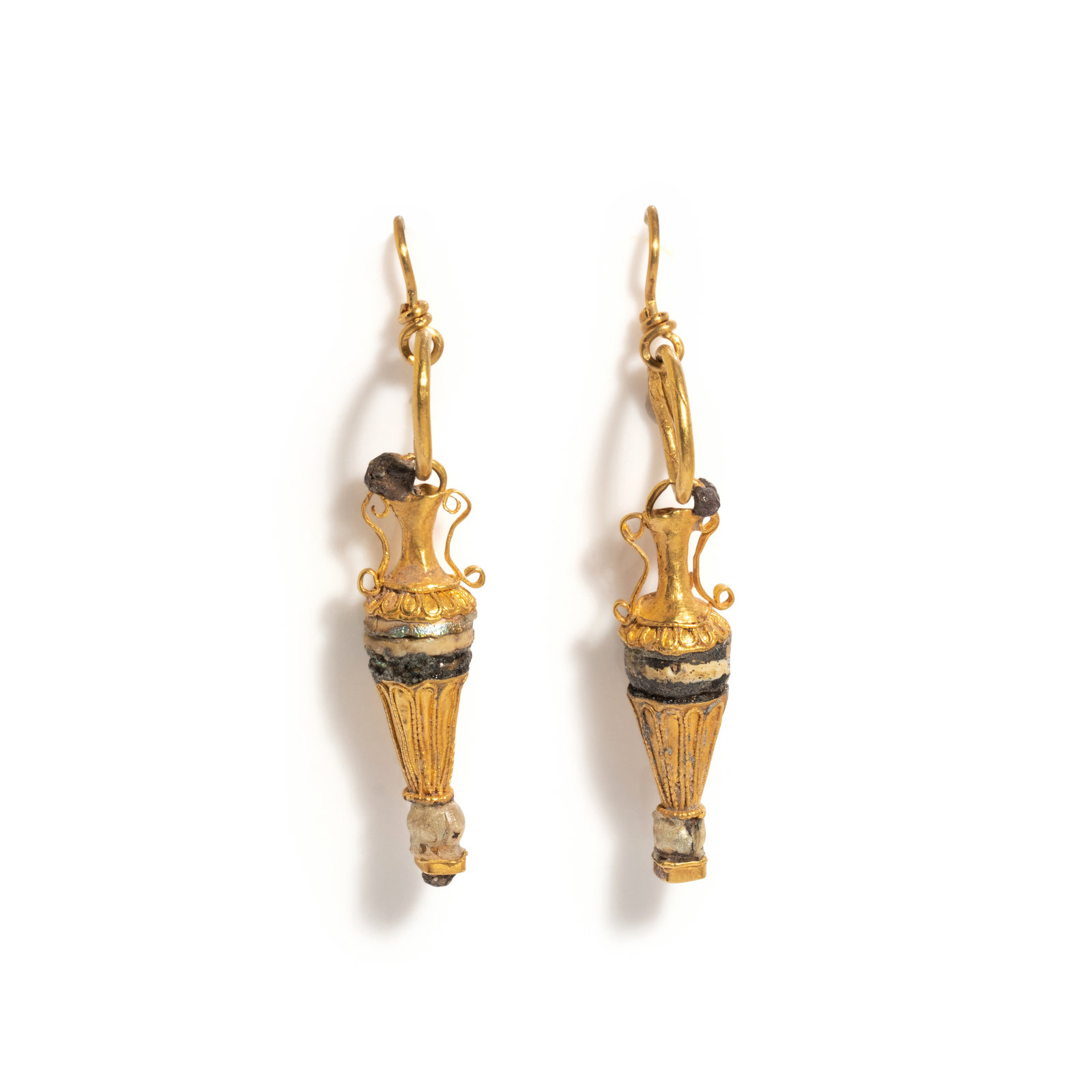 Appraisal: A Pair of Roman Gold and Pearl Amphora Earrings Circa