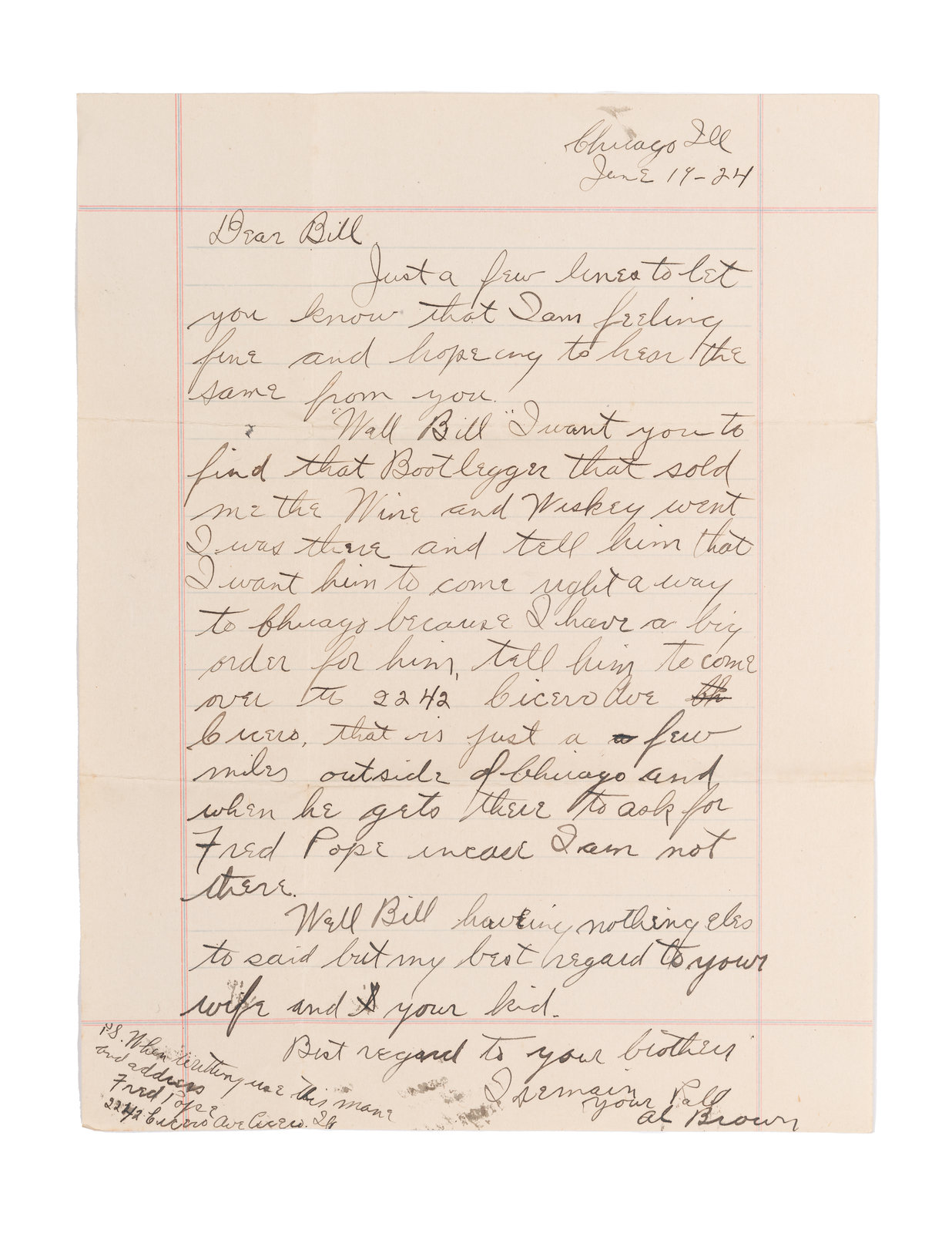 Appraisal: CAPONE Alphonse Al - Autograph letter signed as Al Brown