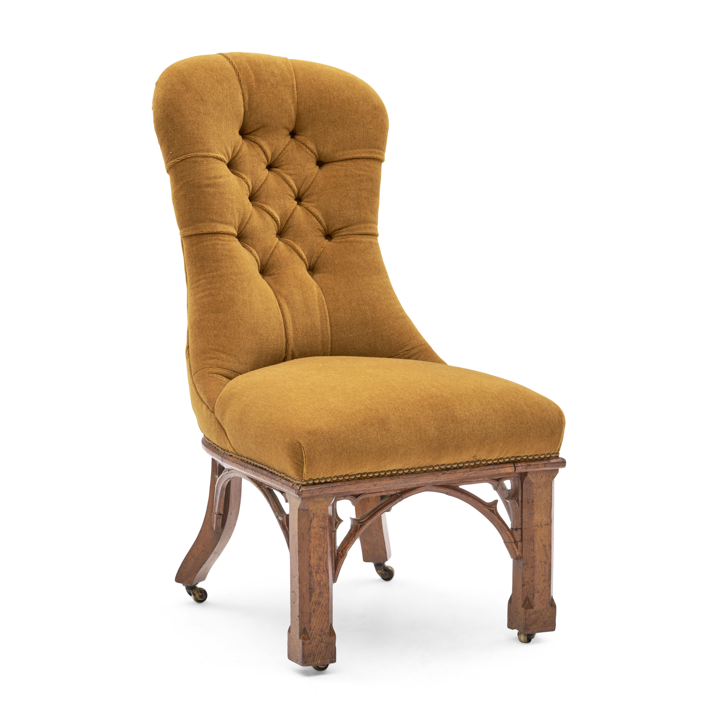 Appraisal: AN EARLY VICTORIAN GOTHIC REVIVAL OAK AND UPHOLSTERED SIDE CHAIR