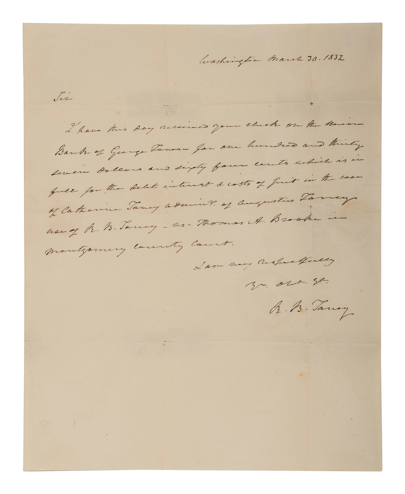 Appraisal: POLITICS letters signed by R B TANEY Henry CLAY and