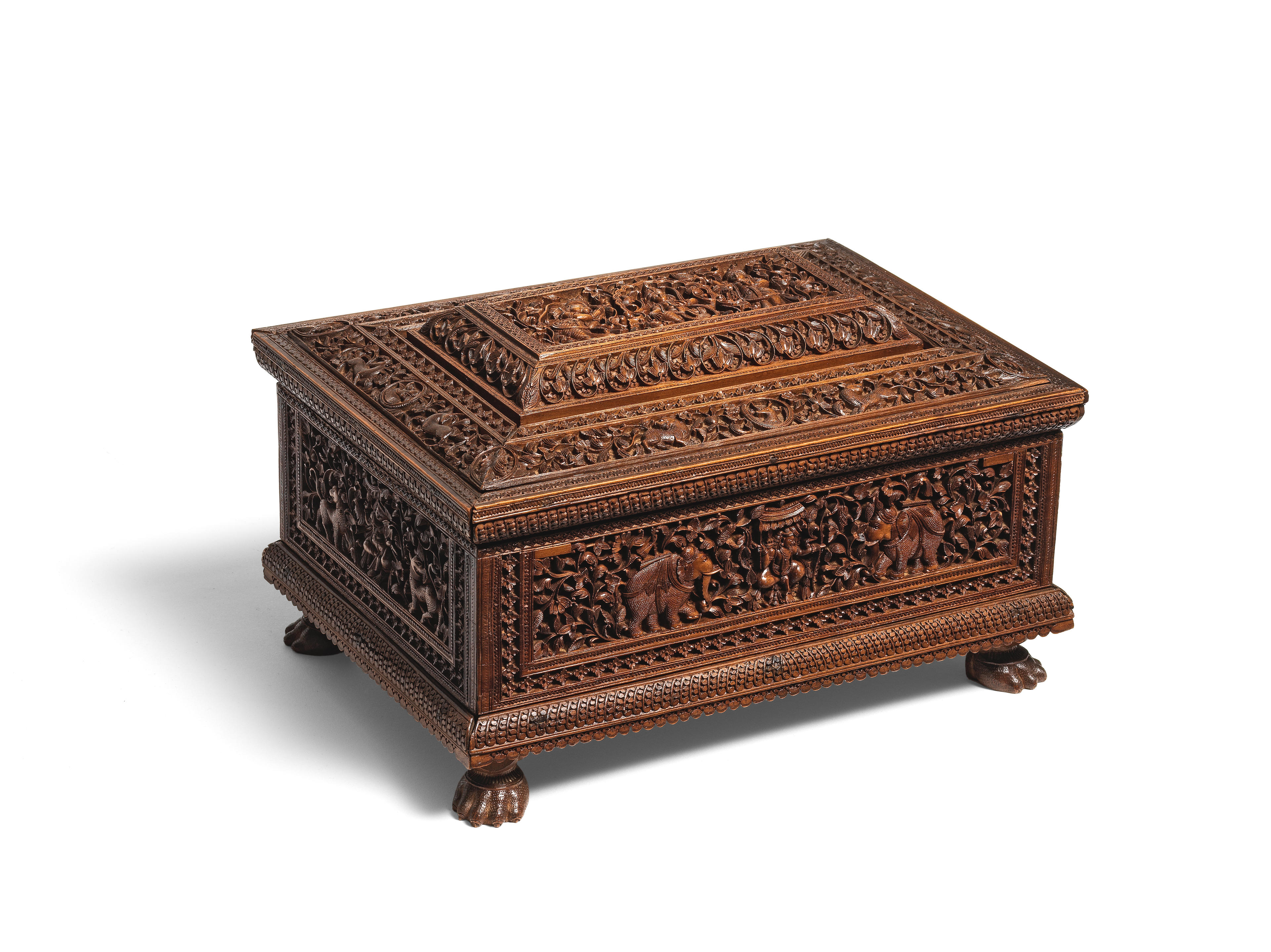 Appraisal: A MYSORE SANDALWOOD WORK BOX DEPICTING RAMA ENTHRONED SOUTH INDIA