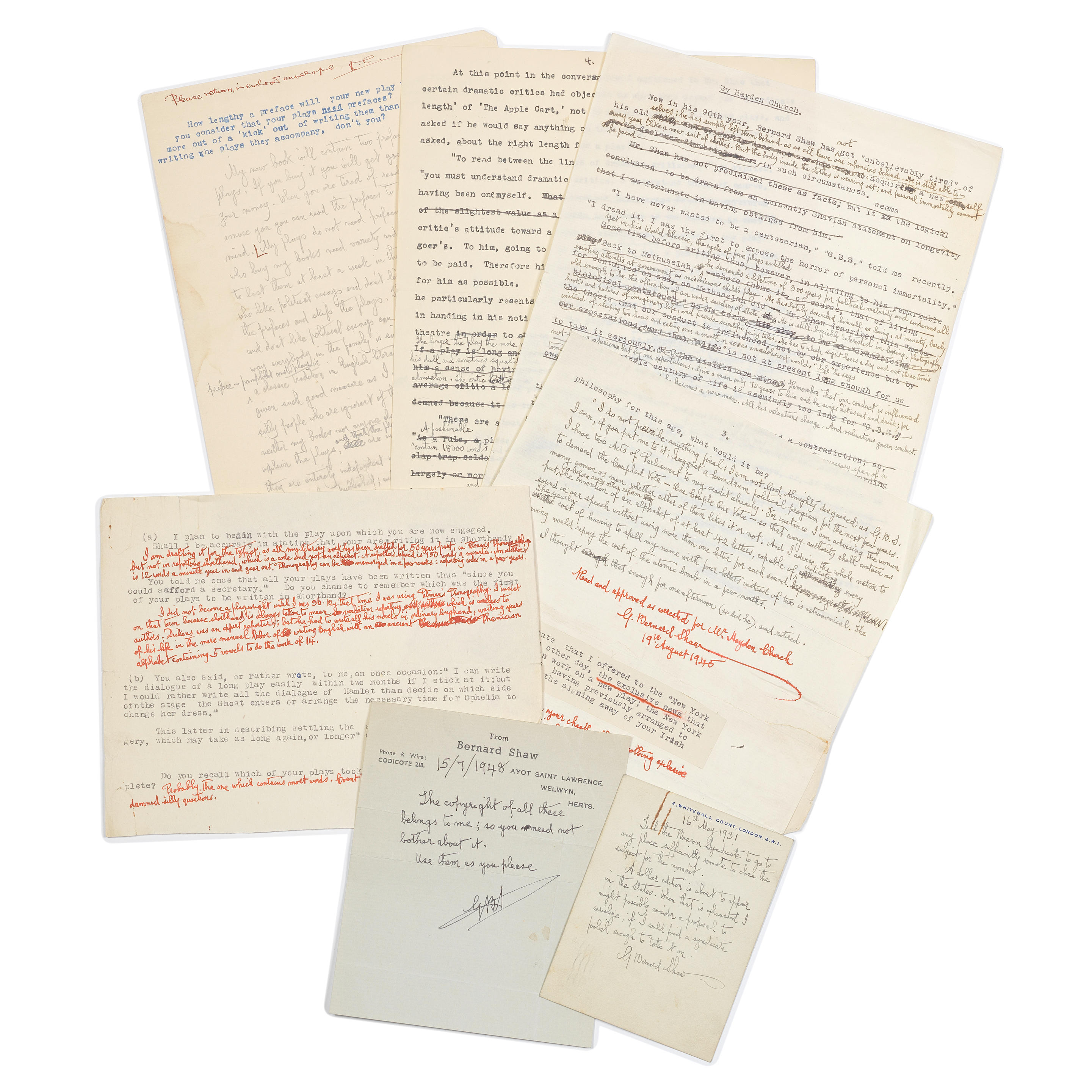 Appraisal: SHAW GEORGE BERNARD AND HAYDEN CHURCH Archive of correspondence interviews