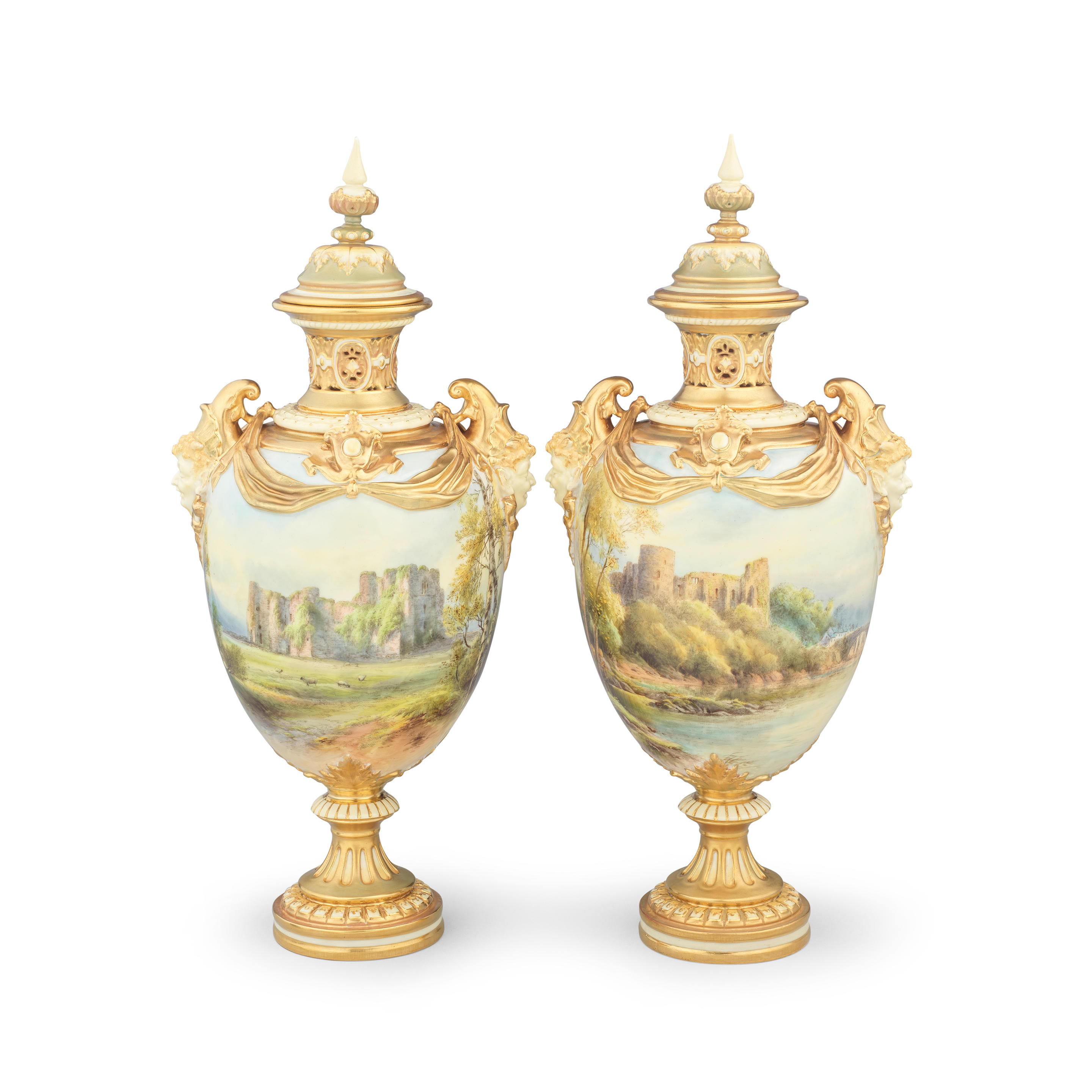 Appraisal: A PAIR OF ROYAL WORCESTER VASES AND COVERS BY HARRY