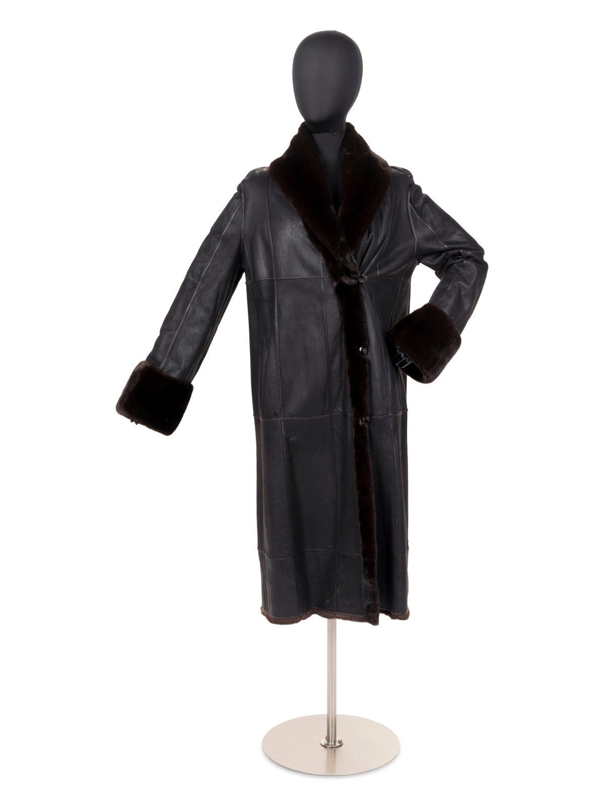 Appraisal: J Mendel Mink-Lined Reversible Leather Coat - s Reversible black