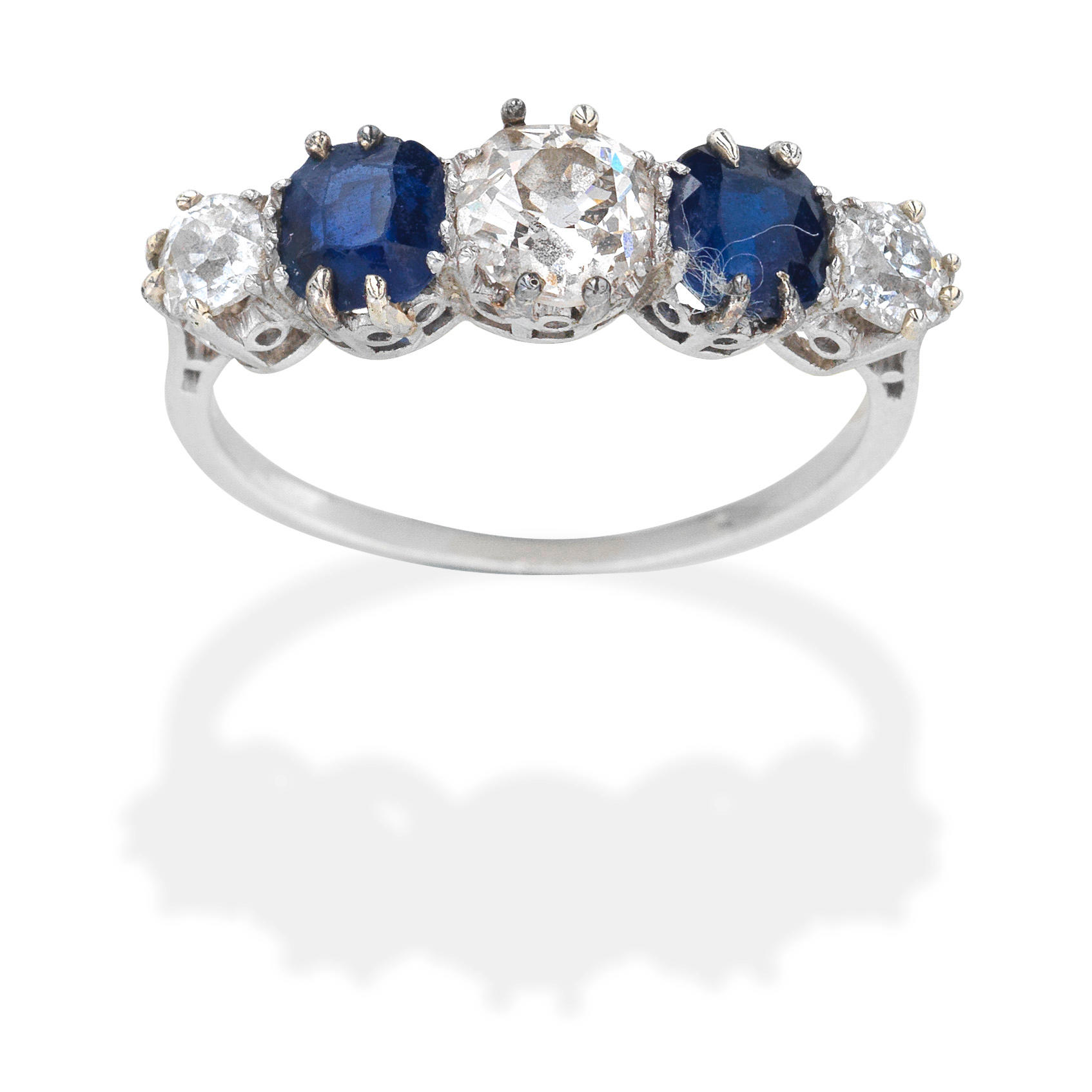 Appraisal: SAPPHIRE AND DIAMOND RING Alternating old brilliant-cut diamonds and circular-cut