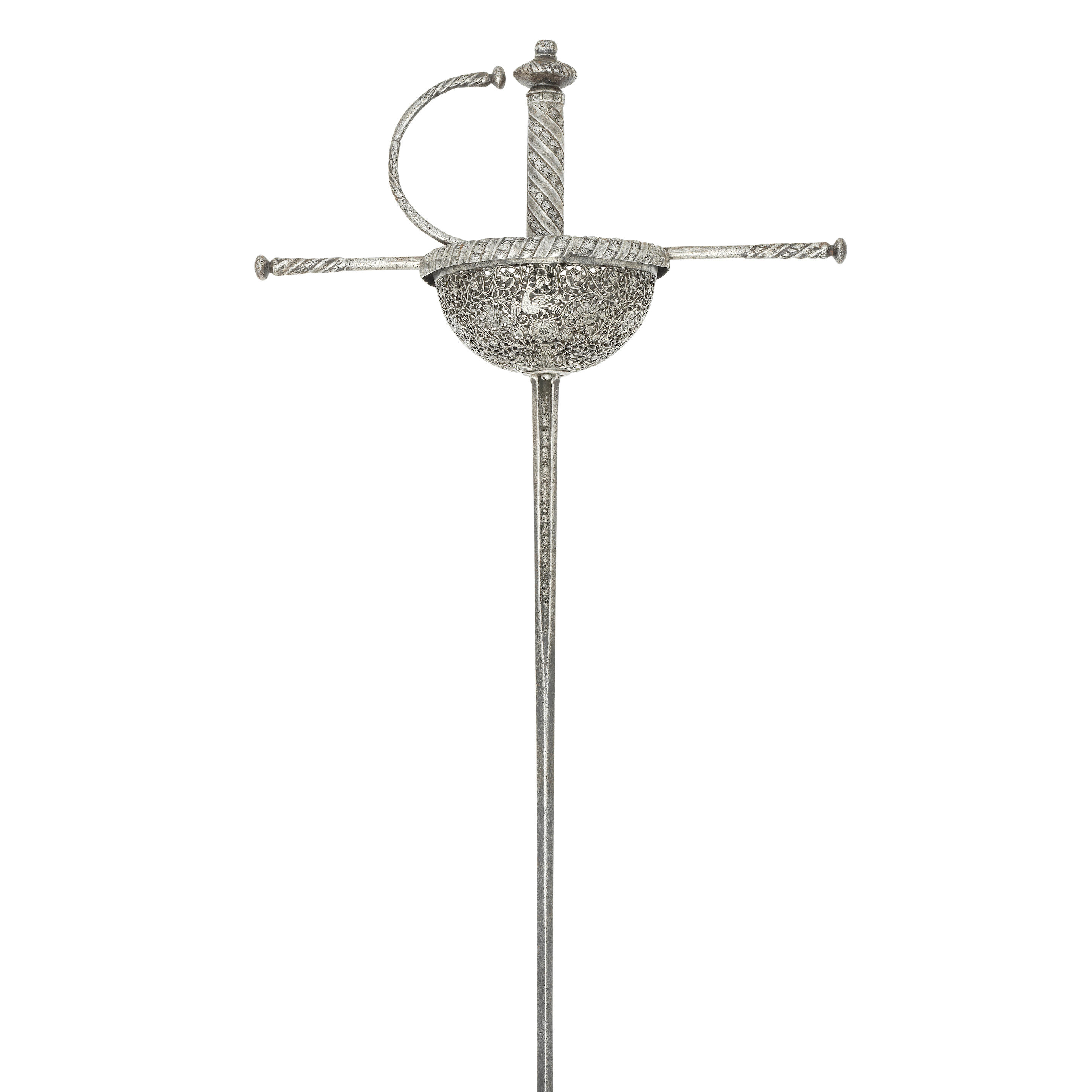 Appraisal: A BRESCIAN CUP-HILT RAPIER WITH HILT ENTIRELY OF STEEL CIRCA