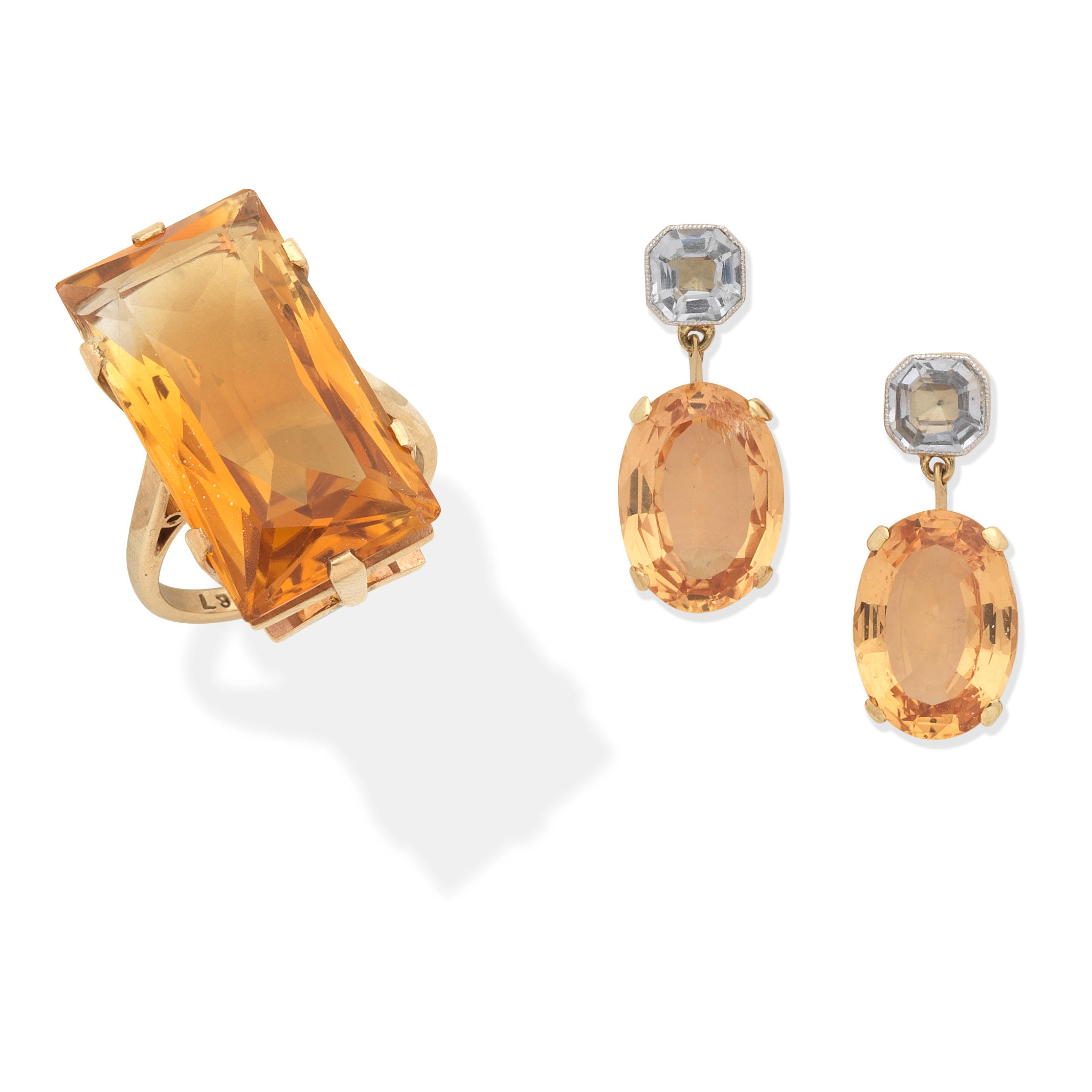 Appraisal: TOPAZ AND SPINEL EARRINGS AND CITRINE RING st Each set