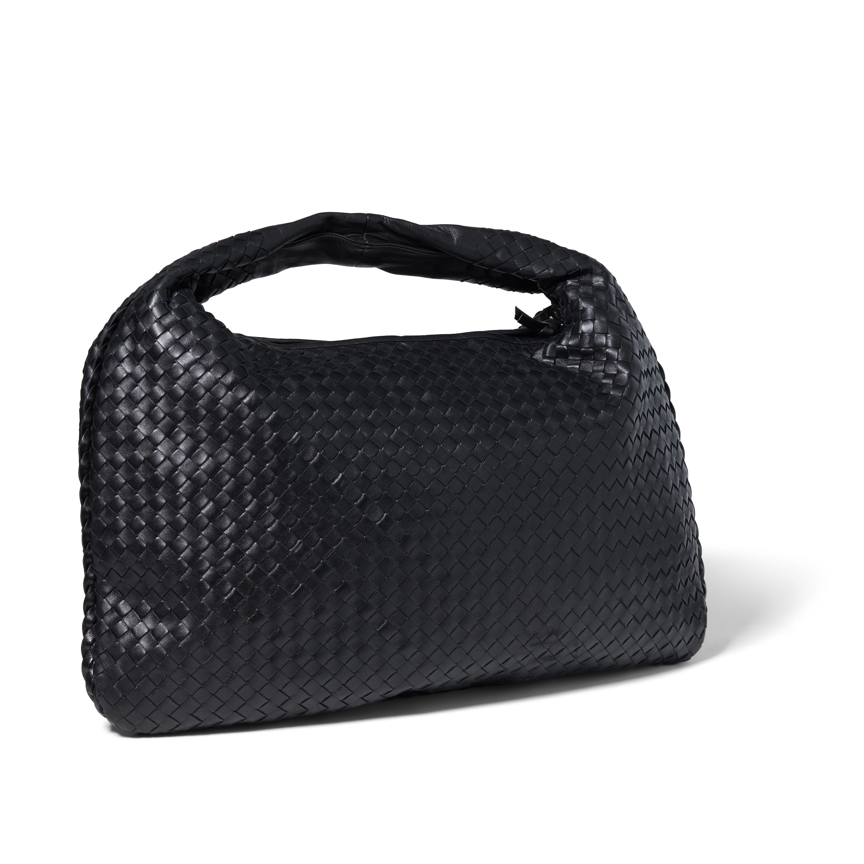 Appraisal: BOTTEGA VENETA LARGE BLACK INTRECCIATO HOBO BAG Black Leather Intrecciato