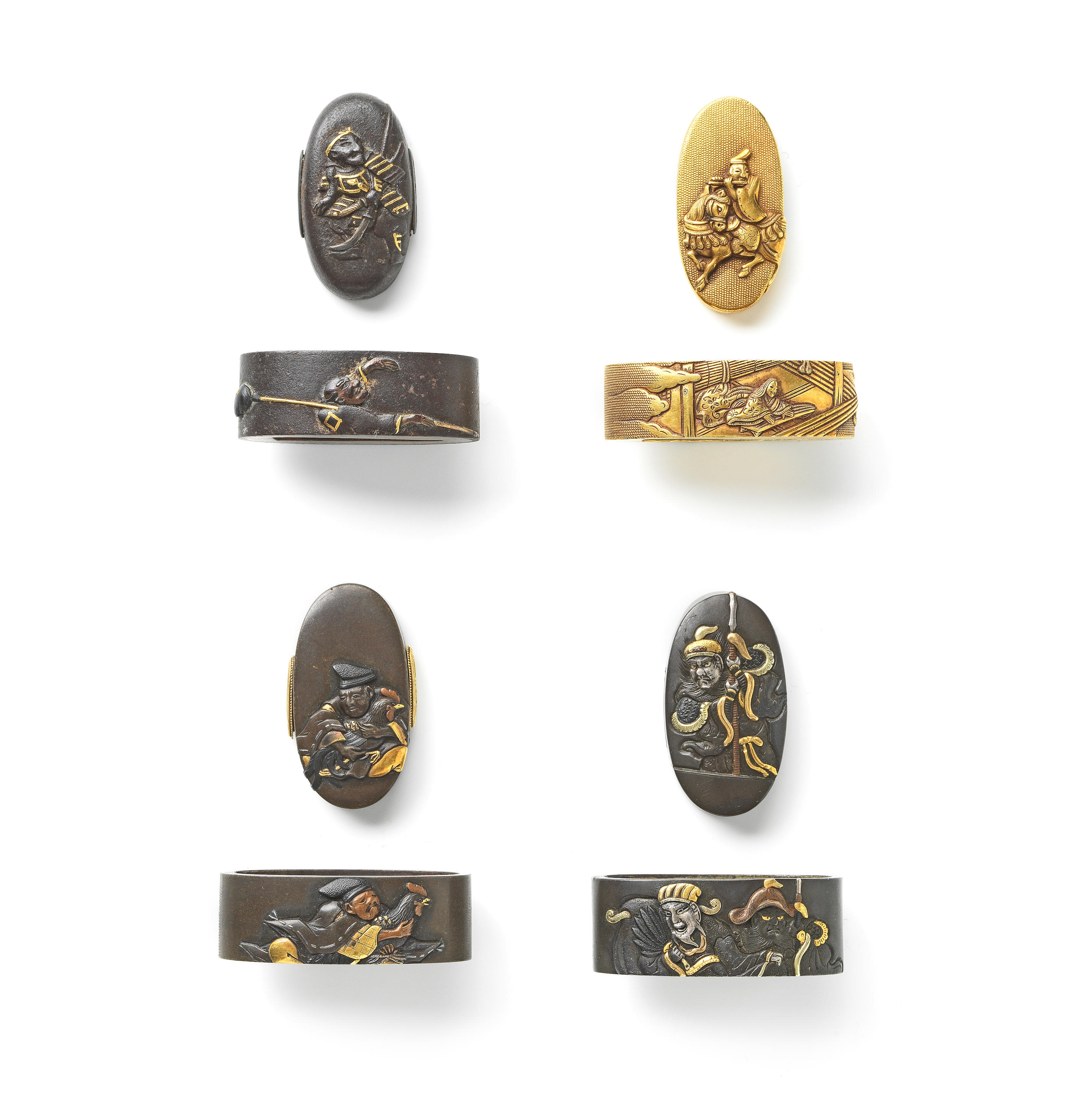 Appraisal: FOUR FUCHI-GASHIRA MATCHING HILT COLLARS AND POMMELS Edo period -