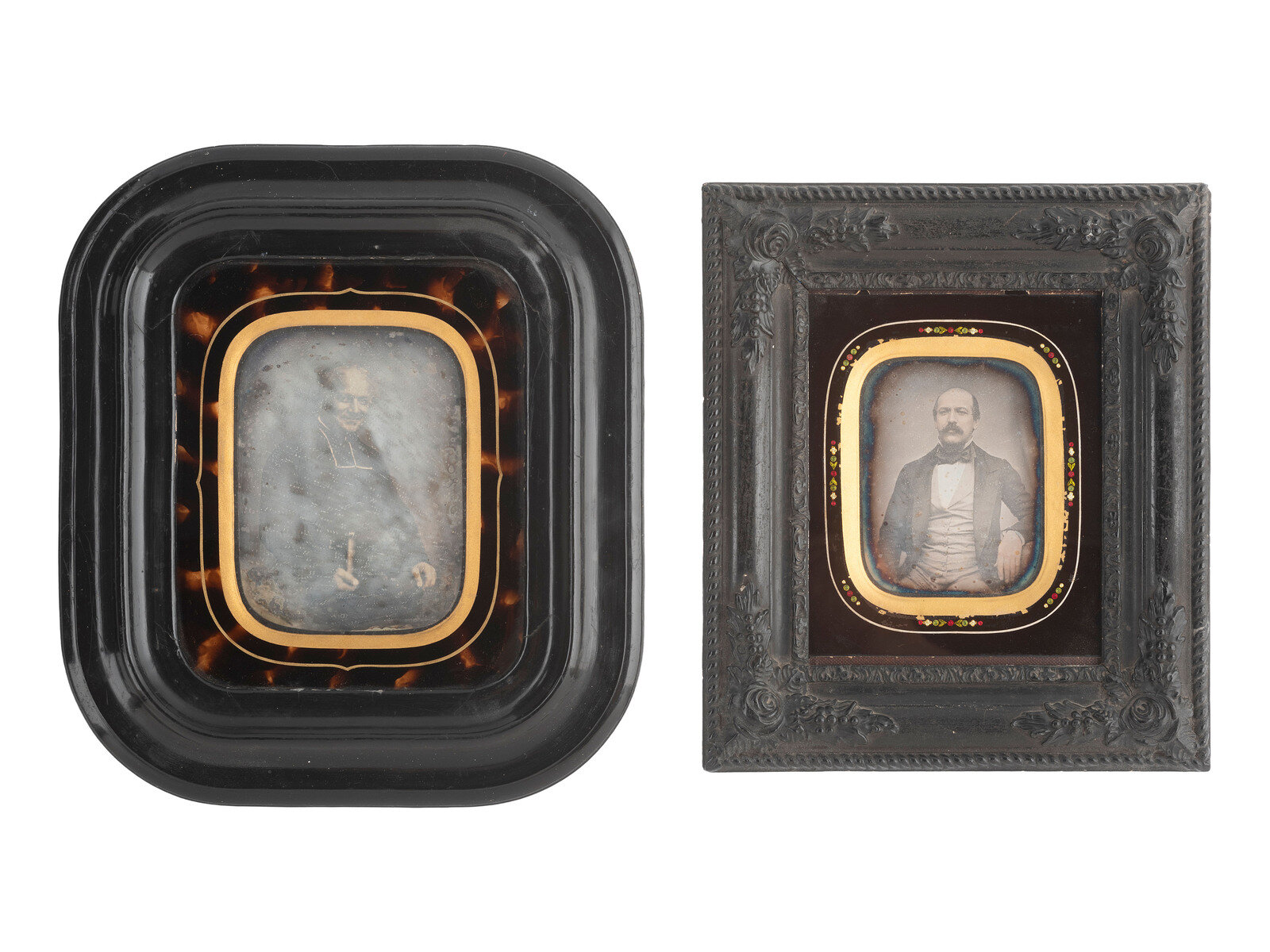 Appraisal: EARLY PHOTOGRAPHY daguerreotype portraits of men and women housed in