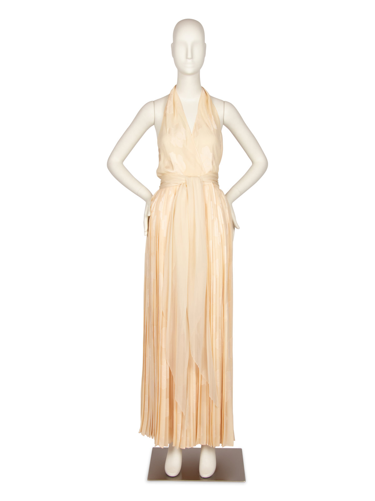 Appraisal: Galanos Cream Satin Halter Dress and Scarf s James Galanos