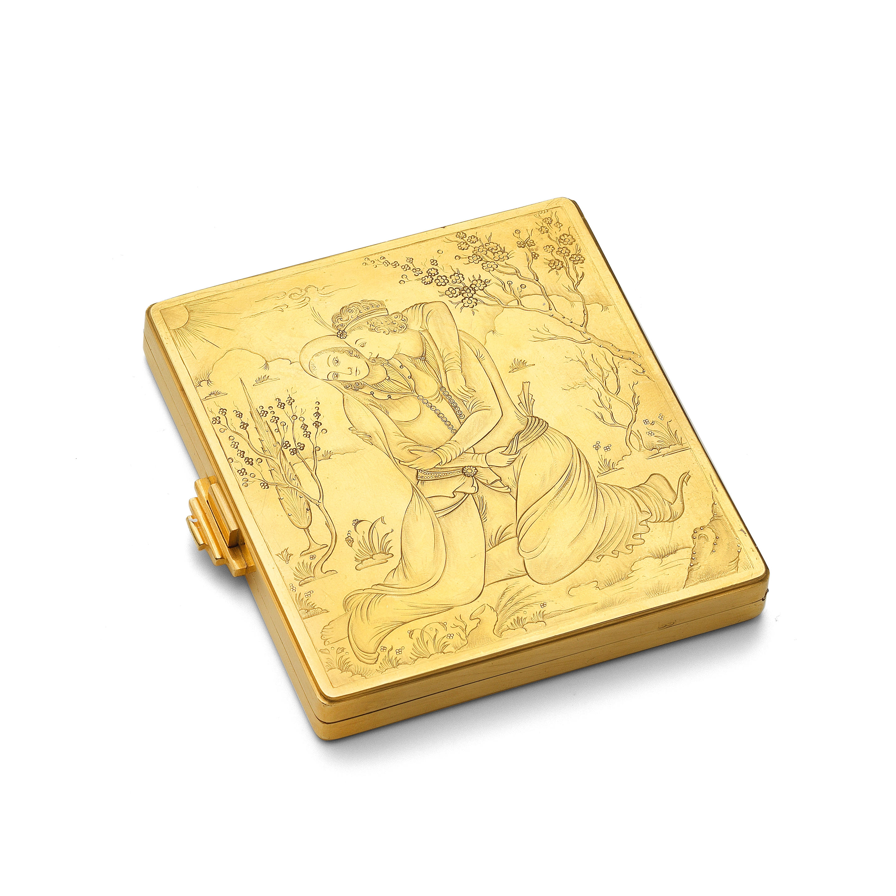 Appraisal: A GOLD CIGARETTE CASE WITH SAFAVID STYLE DECORATION FROM THE