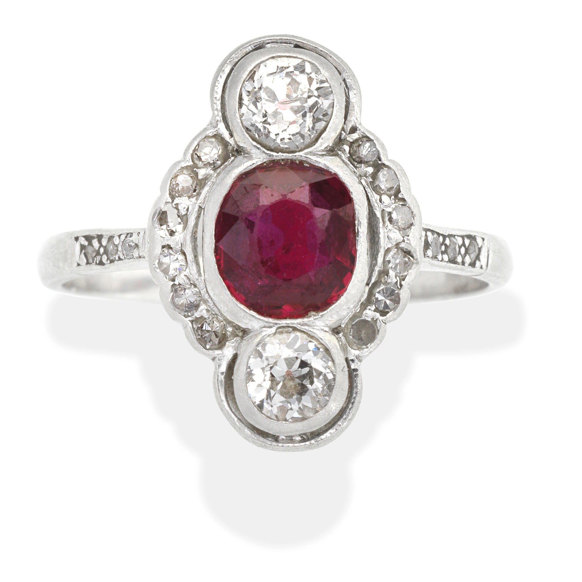 Appraisal: RUBY AND DIAMOND RING - Cushion-shaped ruby approx ct -