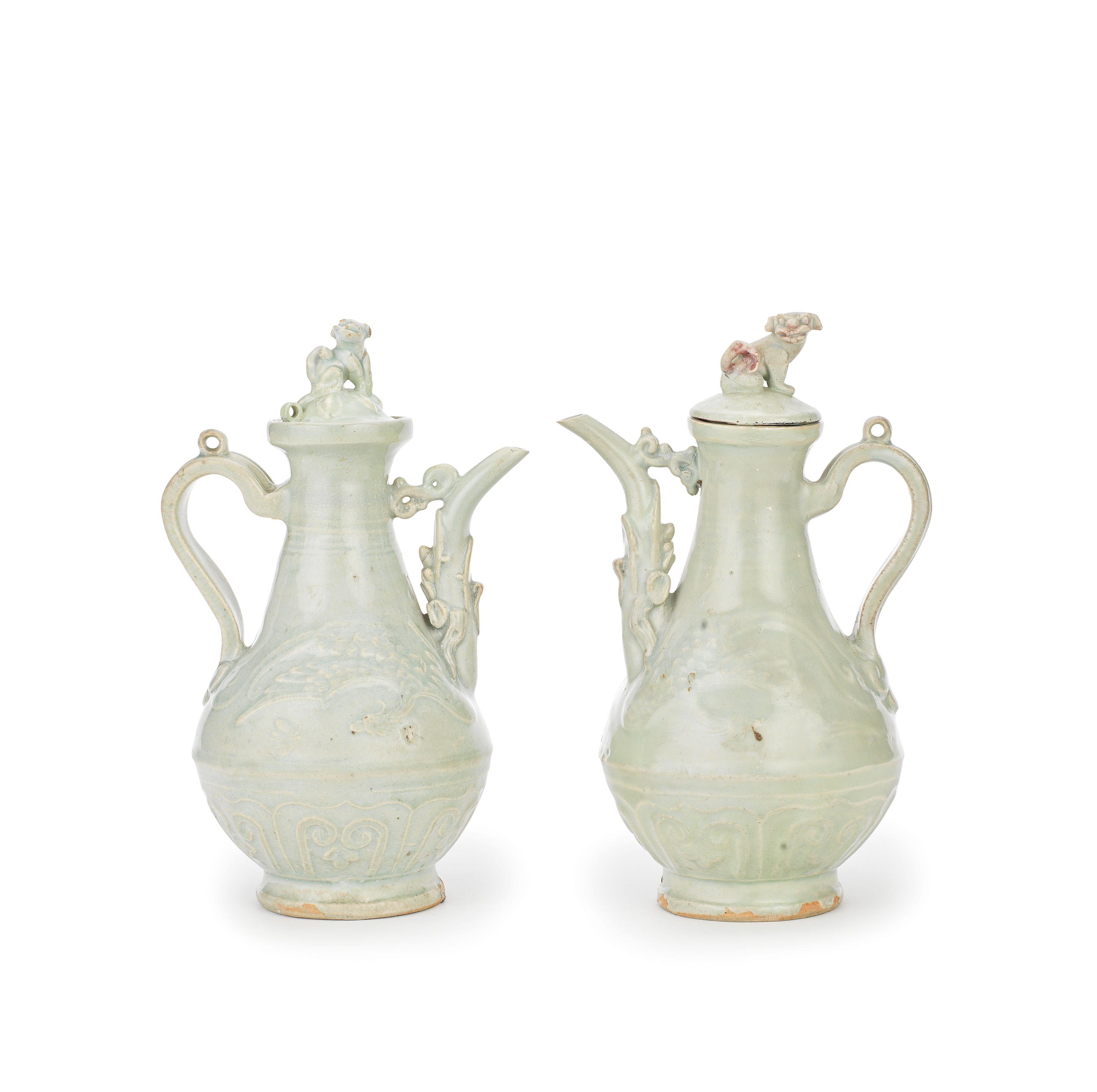 Appraisal: A PAIR OF QINGBAI EWERS AND COVERS Yuan Dynasty Each