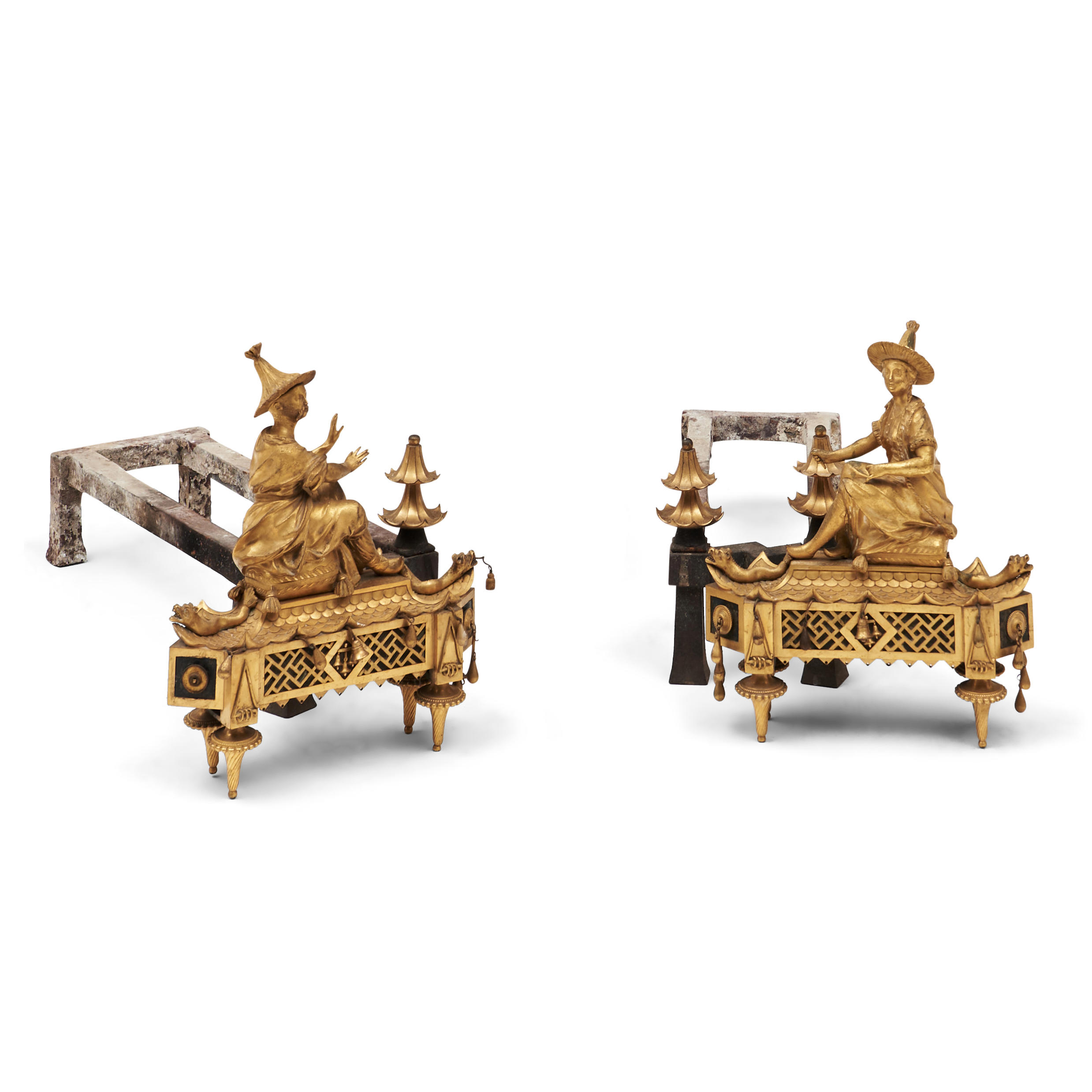 Appraisal: PAIR OF GILT BRONZE AND IRON CHENETS IN THE CHINESE