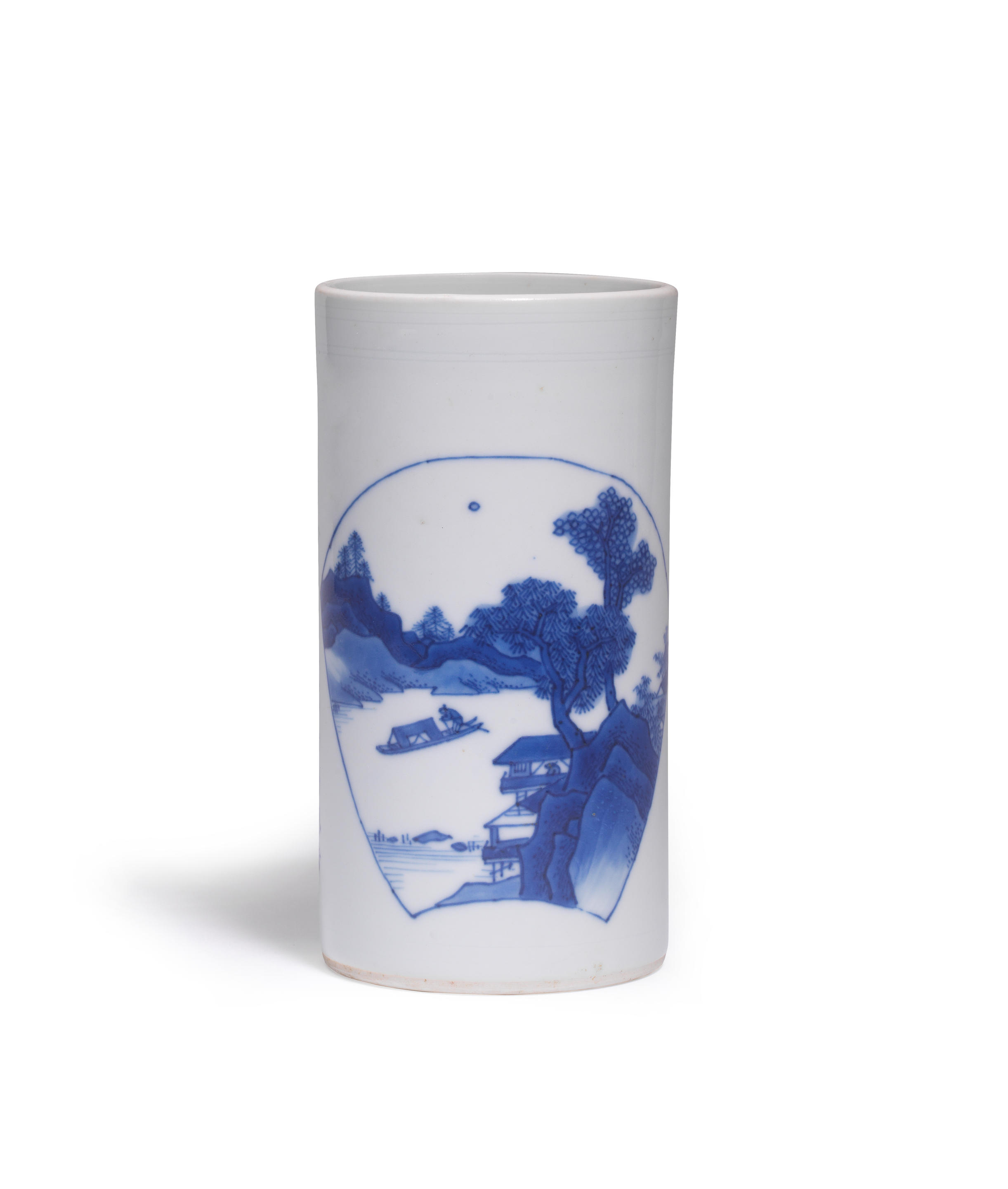 Appraisal: A DOCUMENTARY BLUE AND WHITE BRUSHPOT BITONG Chongzhen cyclically dated