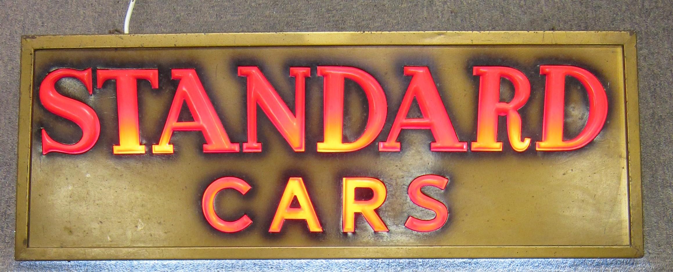 Appraisal: THREE 'STANDARD CARS' SIGNS one light box with moulded lettering