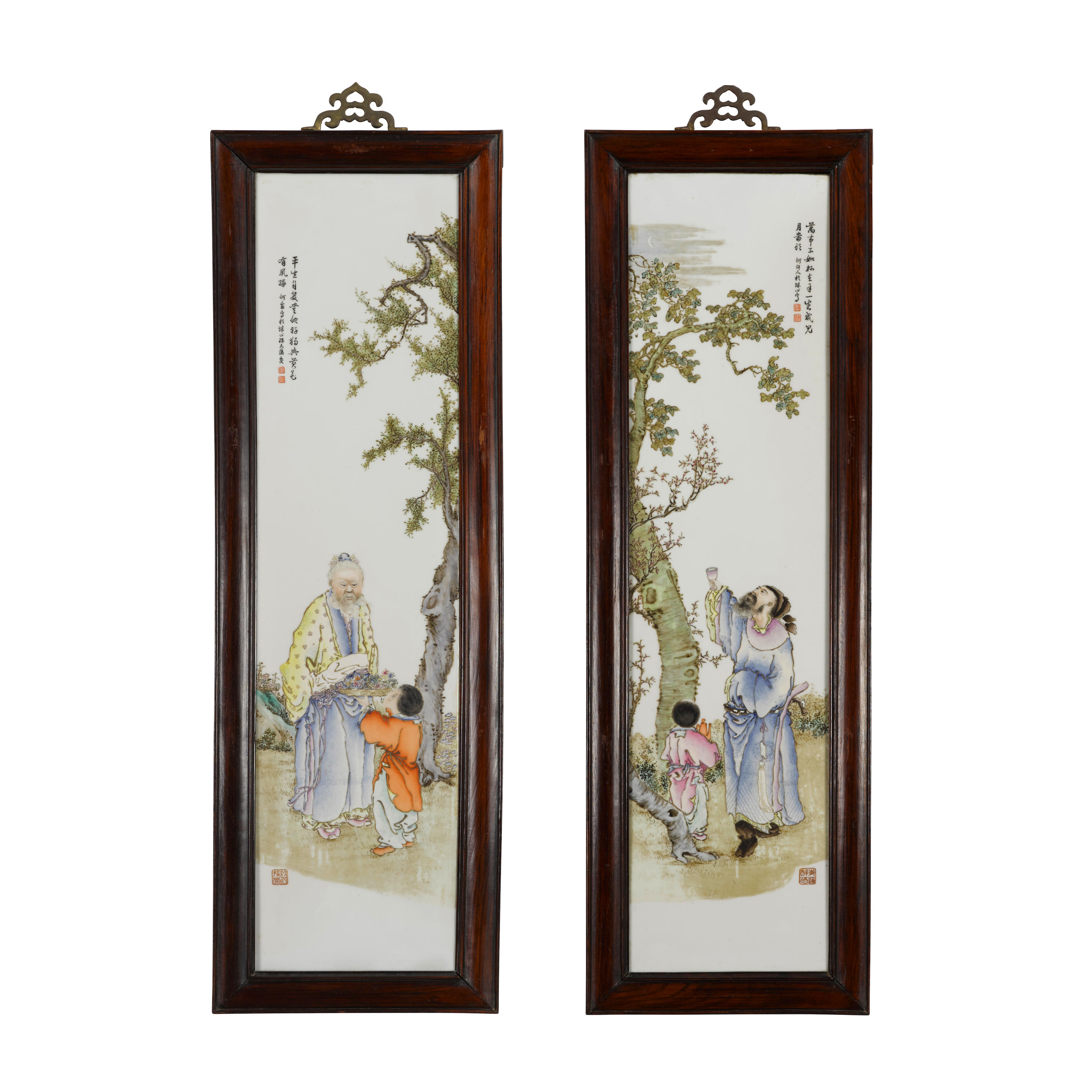 Appraisal: A PAIR OF FIGURAL PORCELAIN PLAQUES DEPICTING LI BAI AND