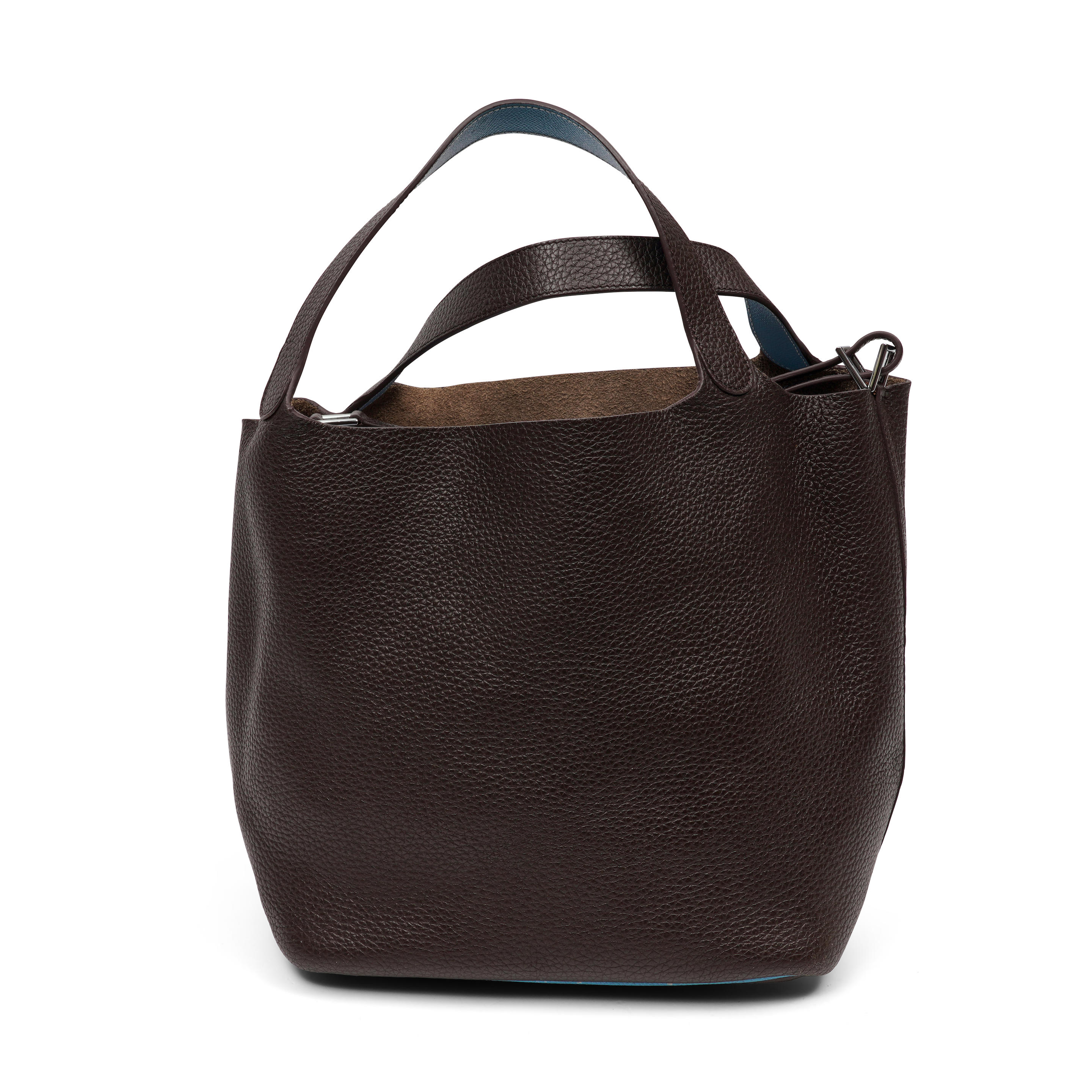 Appraisal: HERM S BROWN AND BLUE LEATHER TOTE BAG The brown