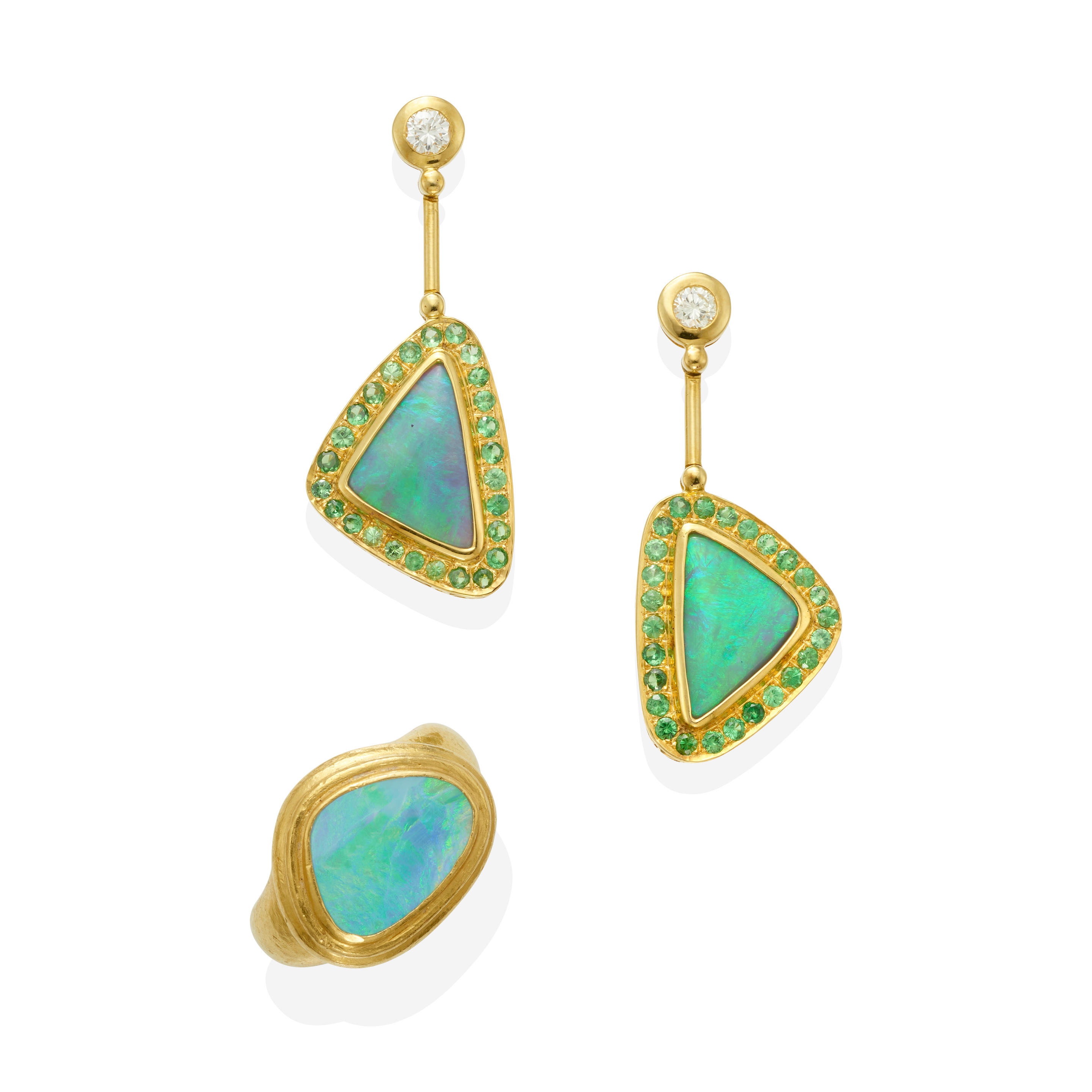 Appraisal: A PAIR OF K GOLD OPAL TSAVORITE GARNET AND DIAMOND