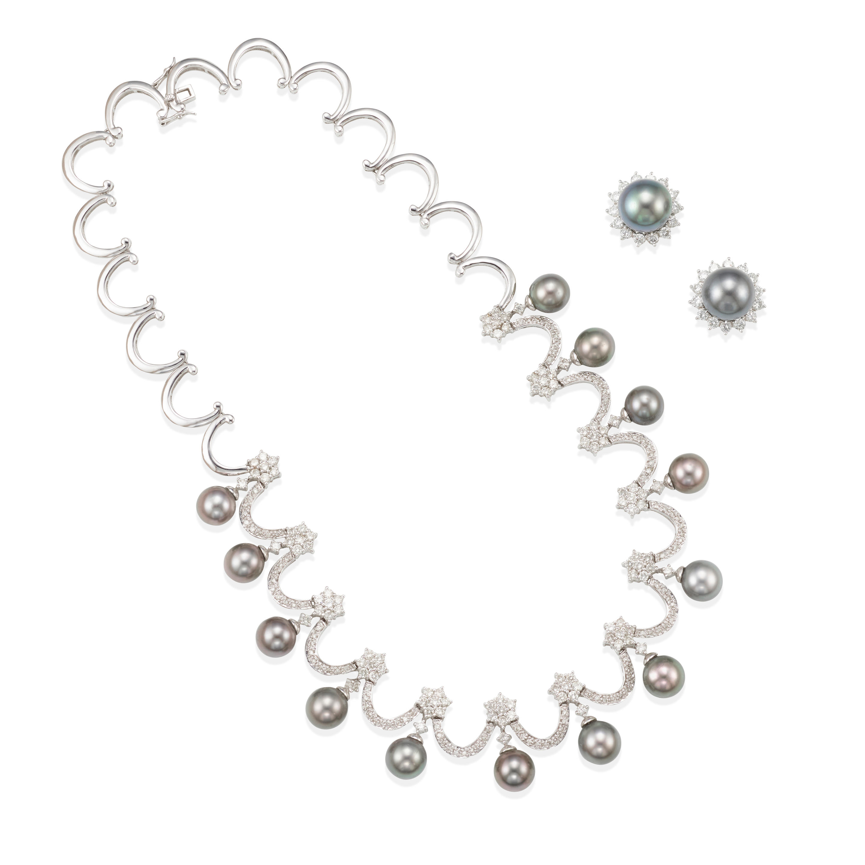 Appraisal: AN K WHITE GOLD CULTURED PEARL AND DIAMOND NECKLACE AND