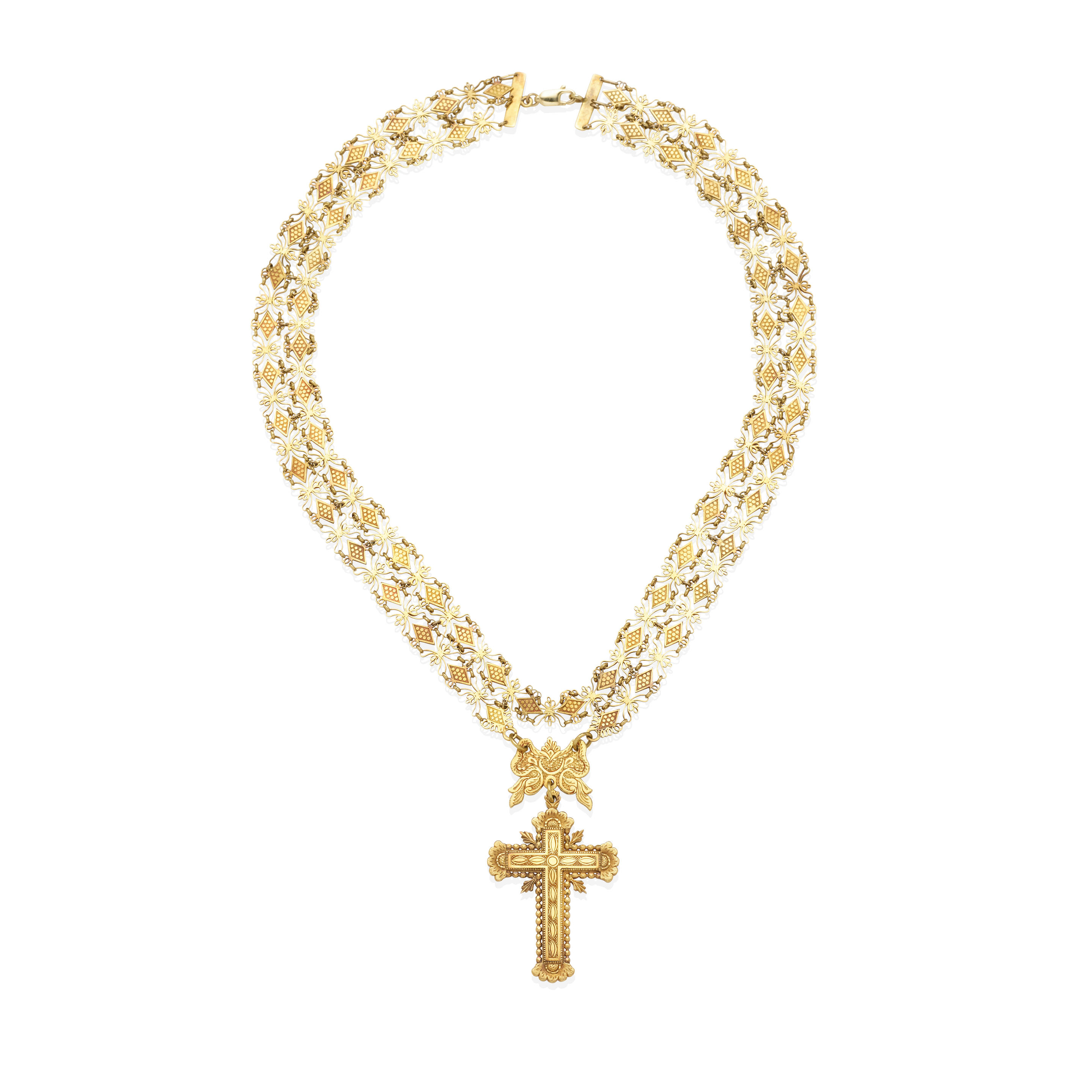 Appraisal: A K GOLD NEACKLACE Designed as an etched cross suspended