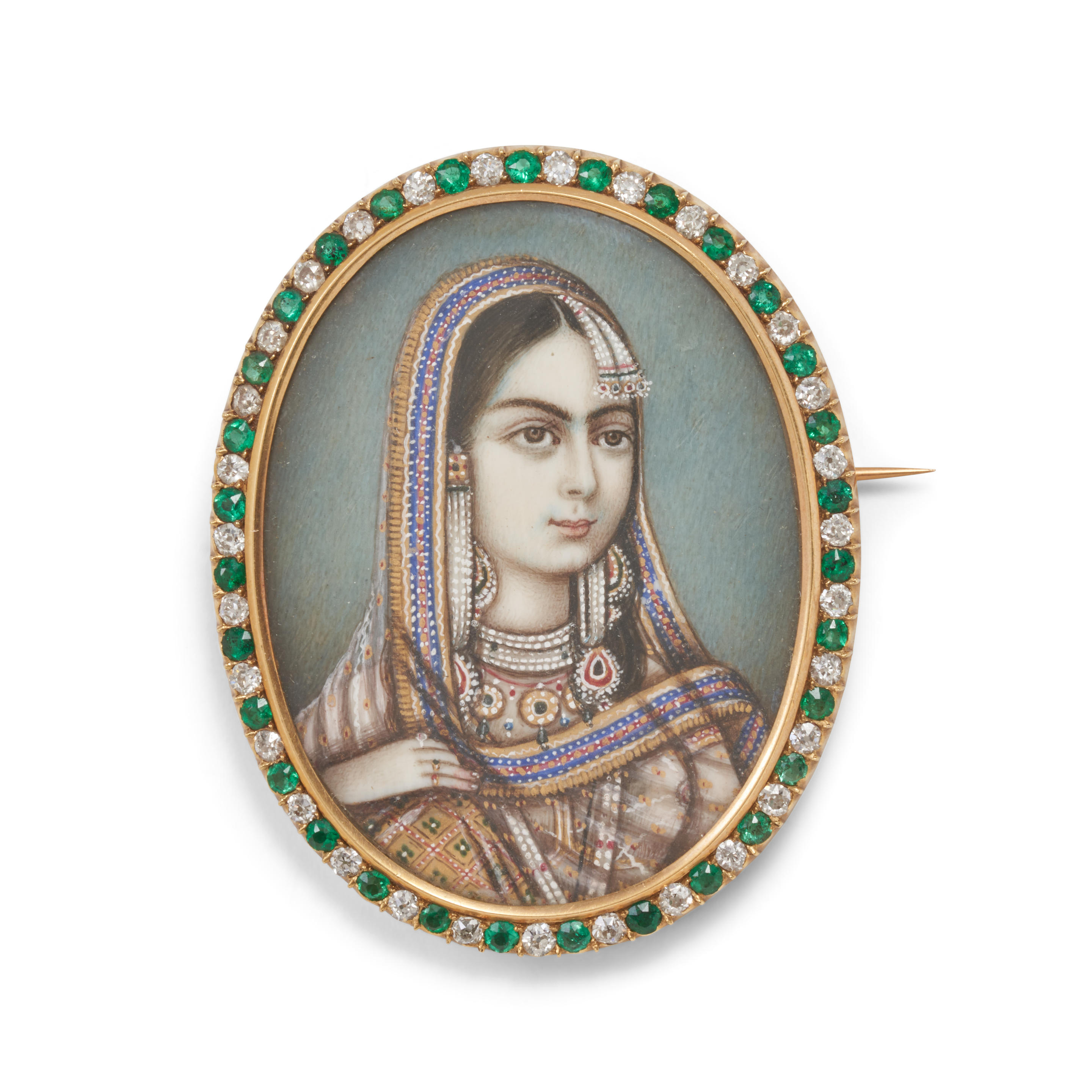 Appraisal: AN ANTIQUE GEM-SET PORTRAIT BROOCH The brooch depicting a young