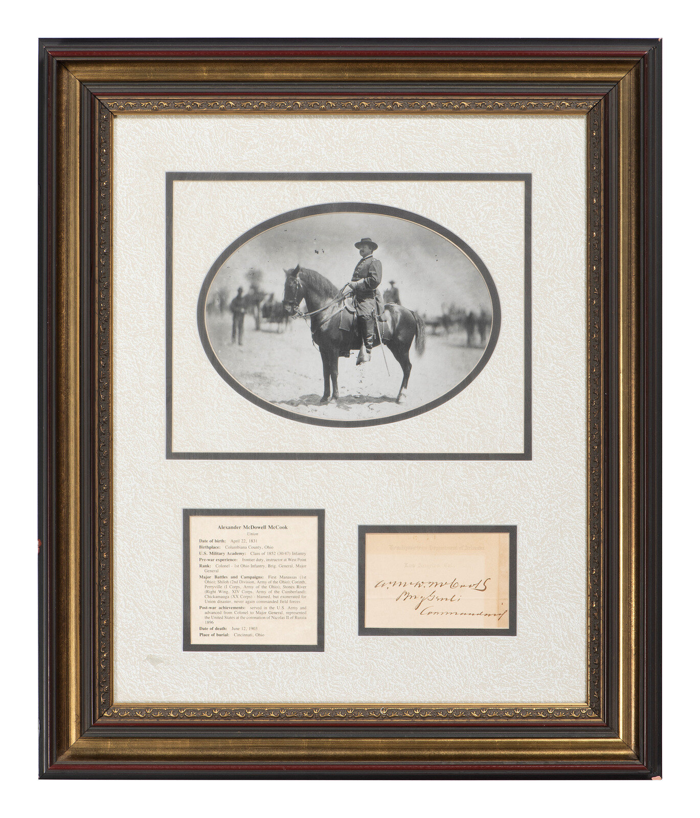 Appraisal: CIVIL WAR items incl Alexander M McCook signature as Brigadier