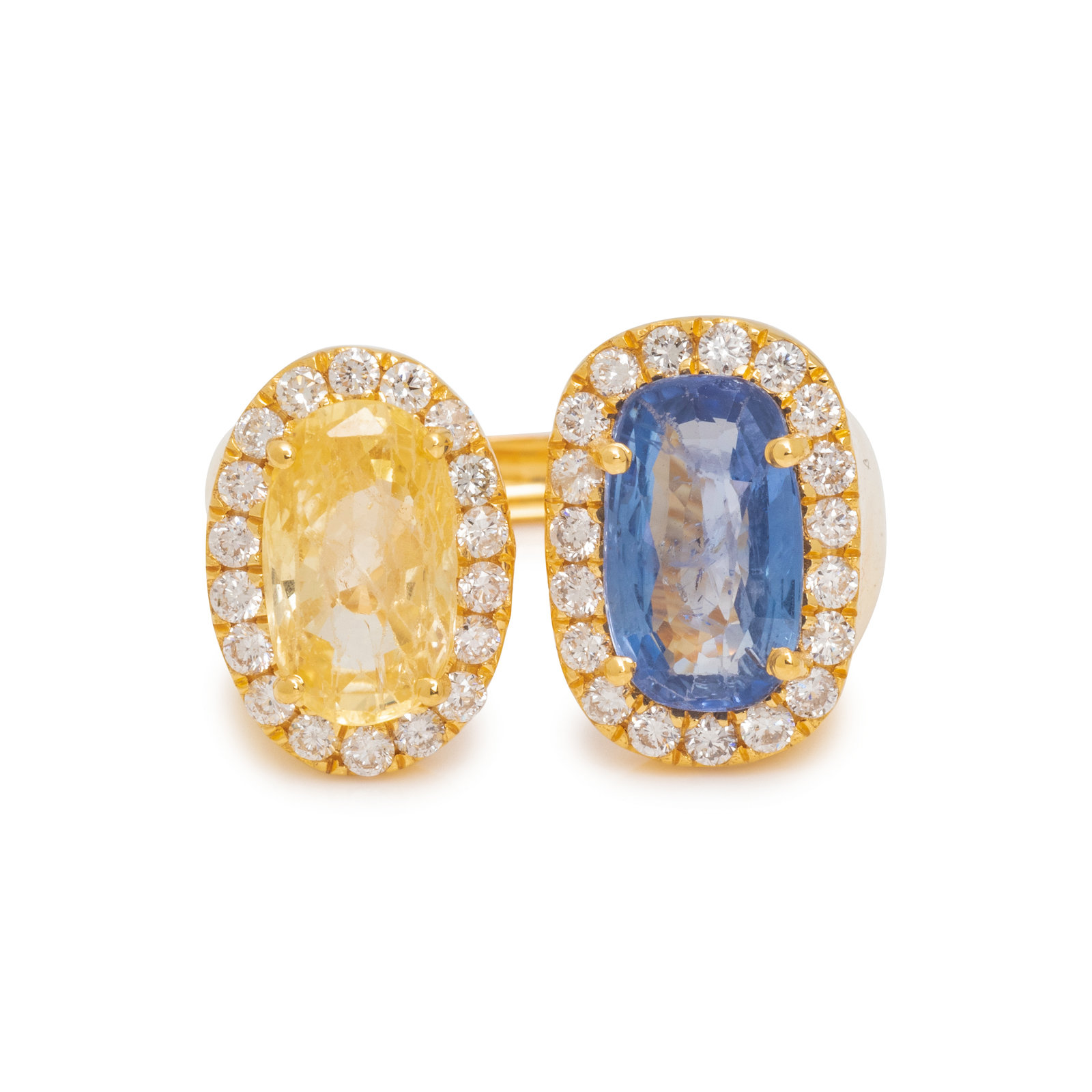 Appraisal: SAPPHIRE YELLOW SAPPHIRE AND DIAMOND OPEN RING Containing one cushion