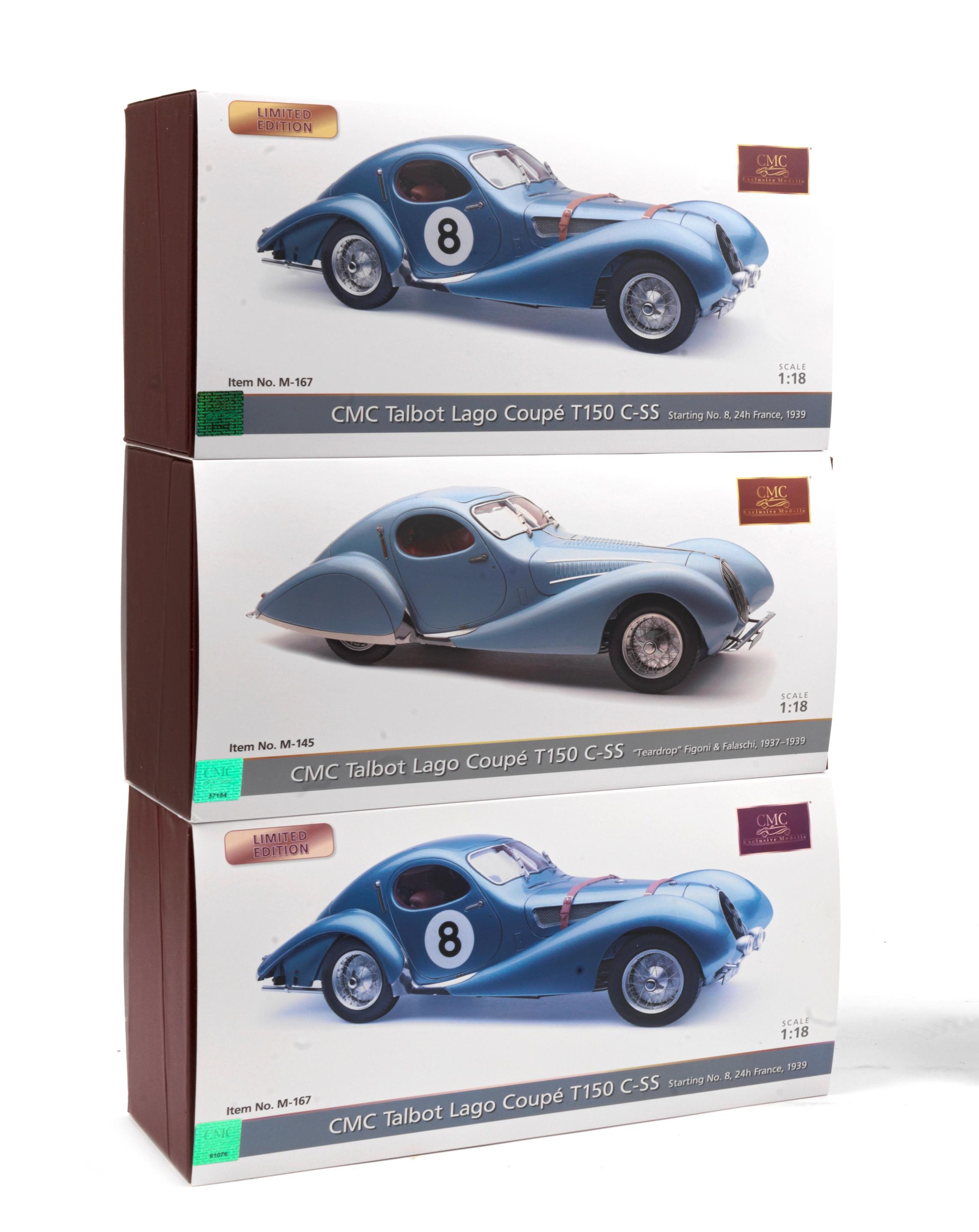 Appraisal: THREE BOXED TALBOT LAGO COUPE T C-SS MODELS BY CMC