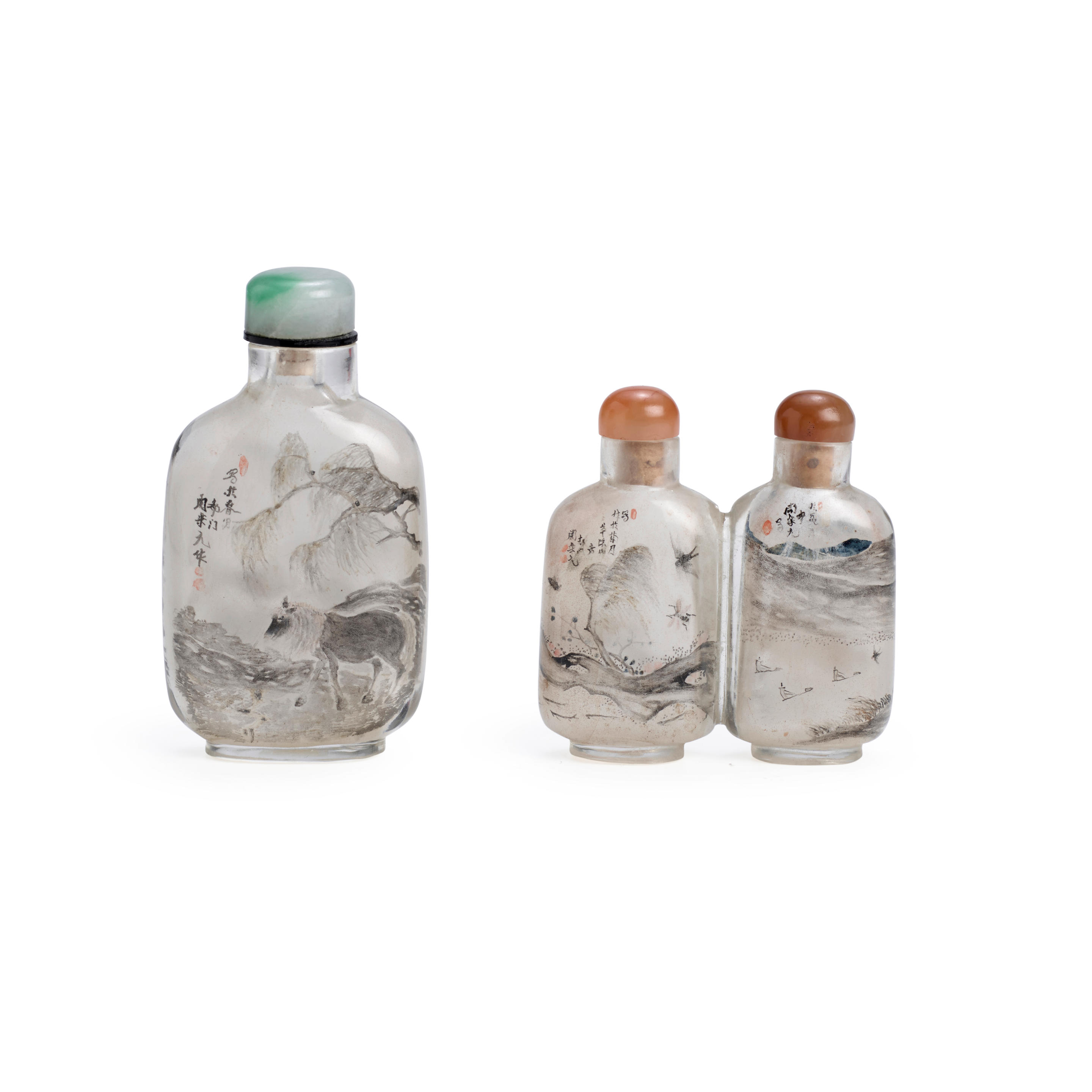 Appraisal: TWO INSIDE-PAINTED BOTTLES ONE 'GLASS' AND ONE 'CRYSTAL' Circa Both