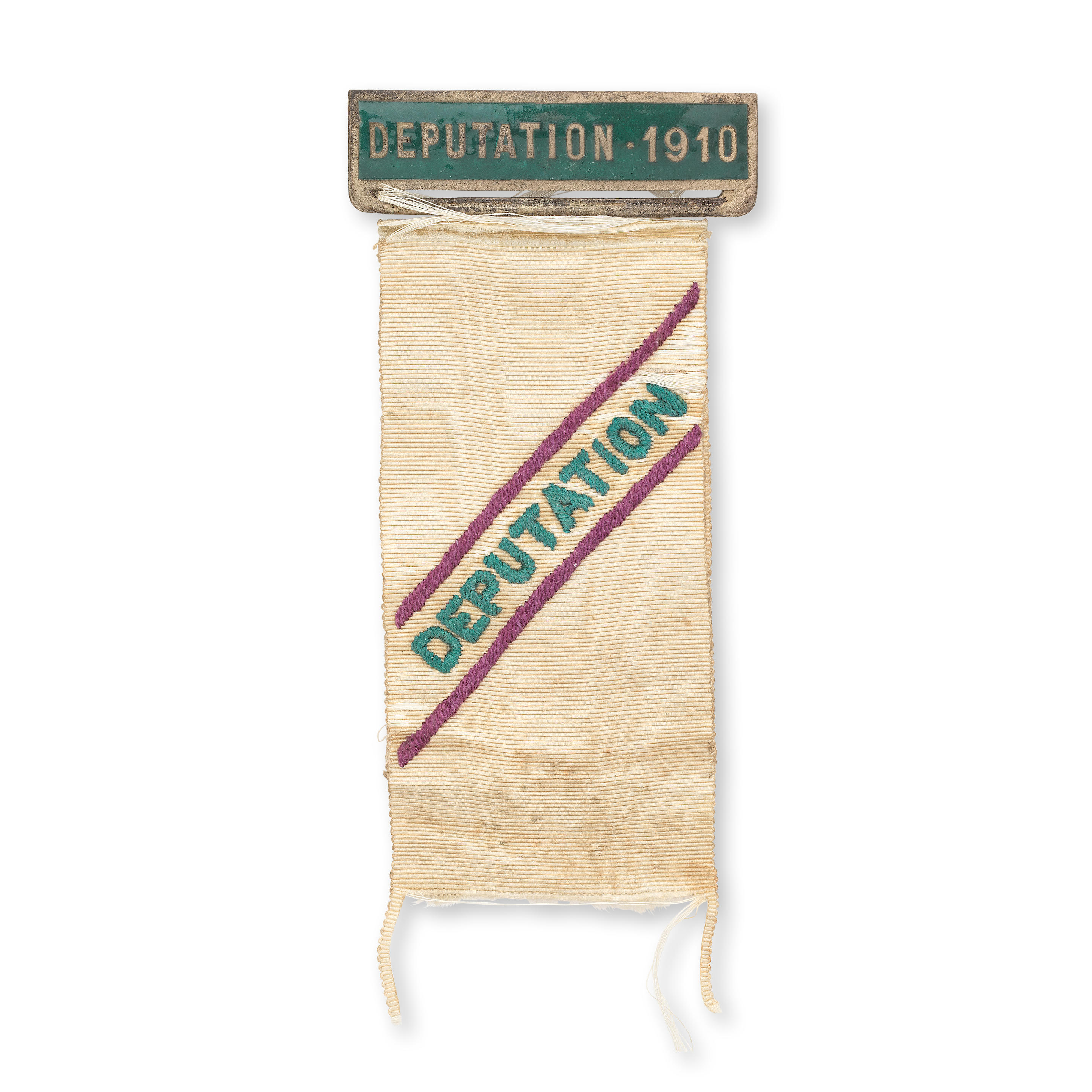 Appraisal: SUFFRAGETTE INSIGNIA - DEPUTATION Deputation ribbon possibly worn at the