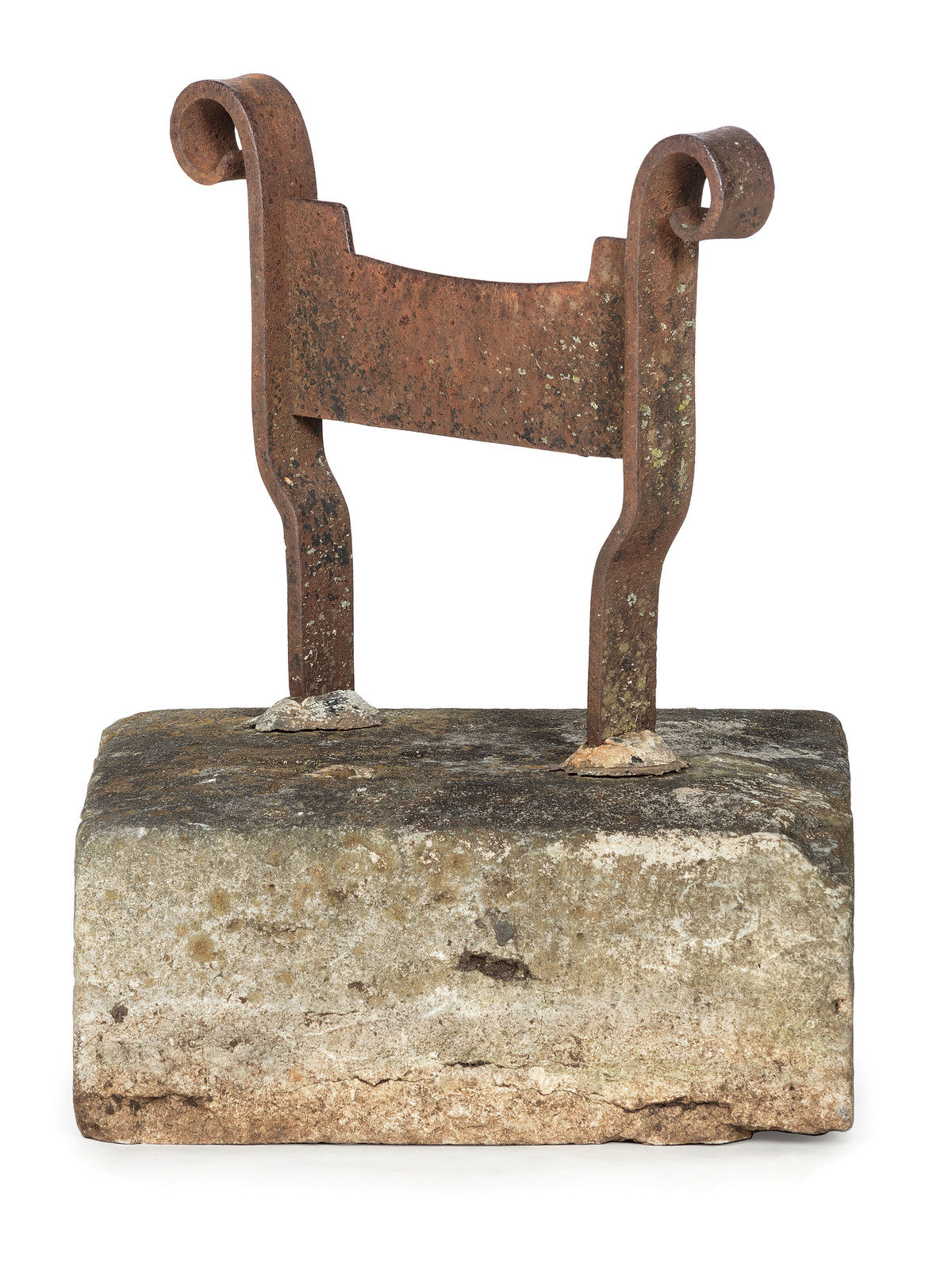 Appraisal: A Wrought Iron Boot Scrape with Stone Base American th