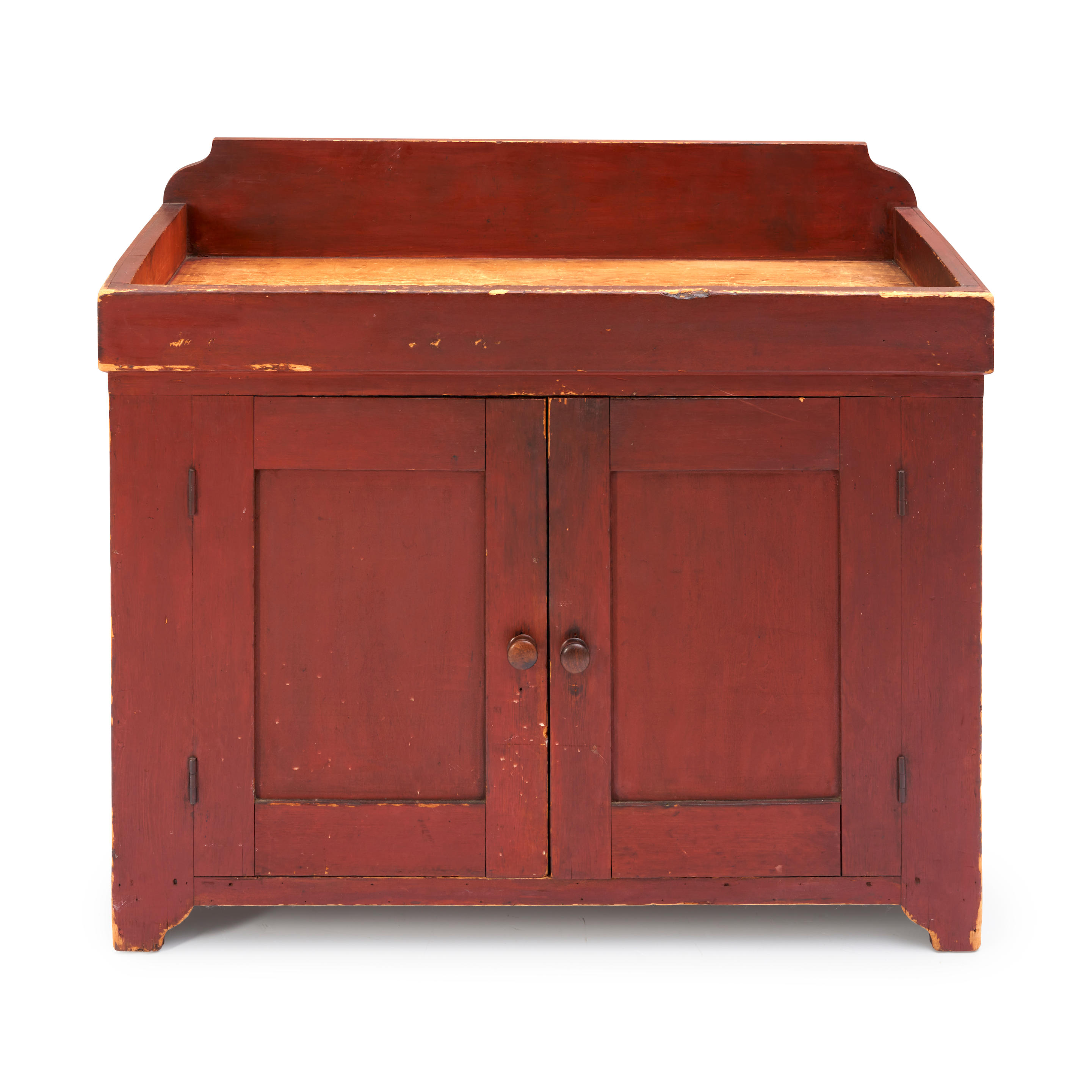 Appraisal: RED-PAINTED PINE DRY SINK possibly Pennsylvania first half of the