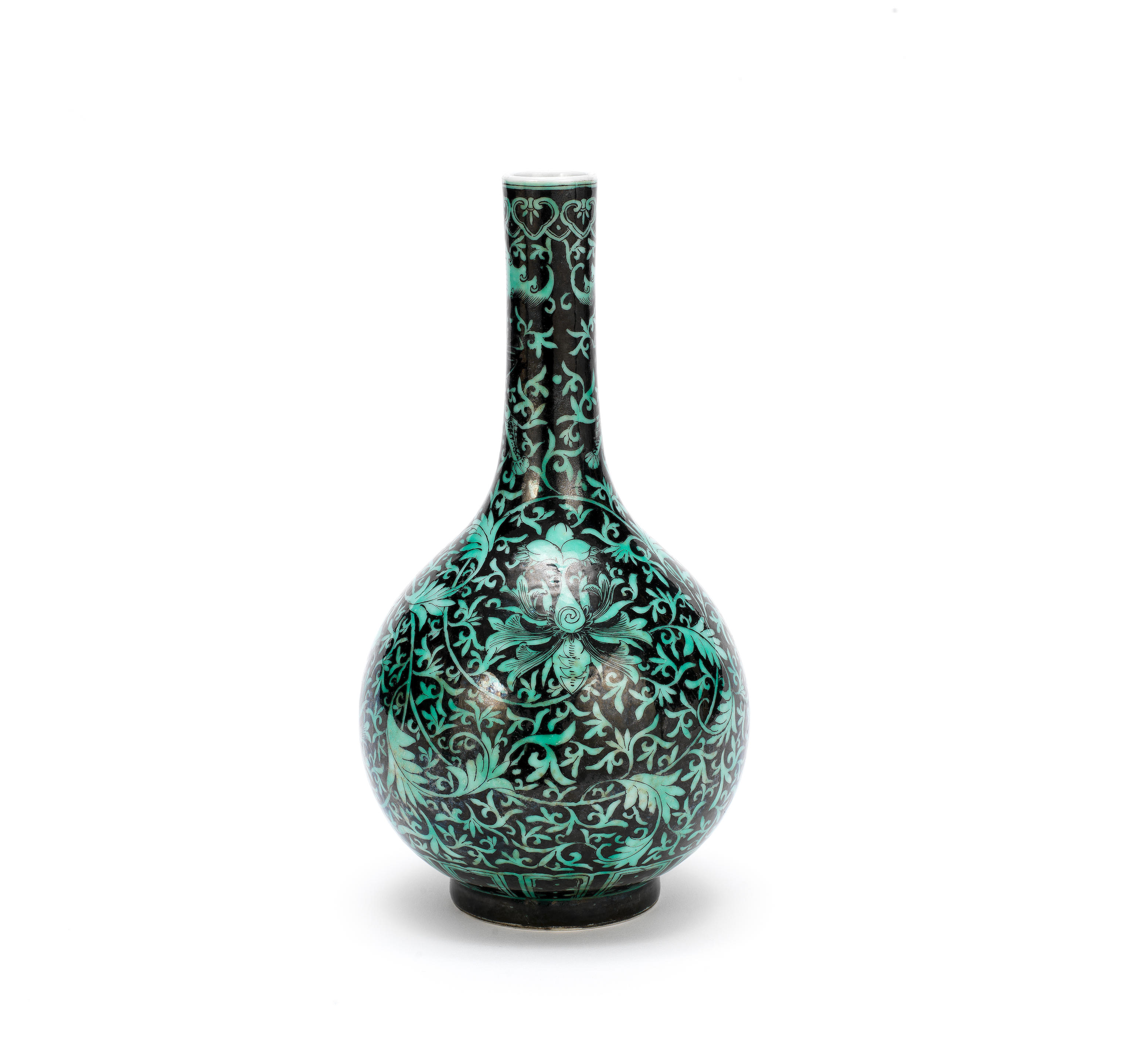 Appraisal: A BLACK GROUND GREEN-ENAMELLED BOTTLE VASE th century With a