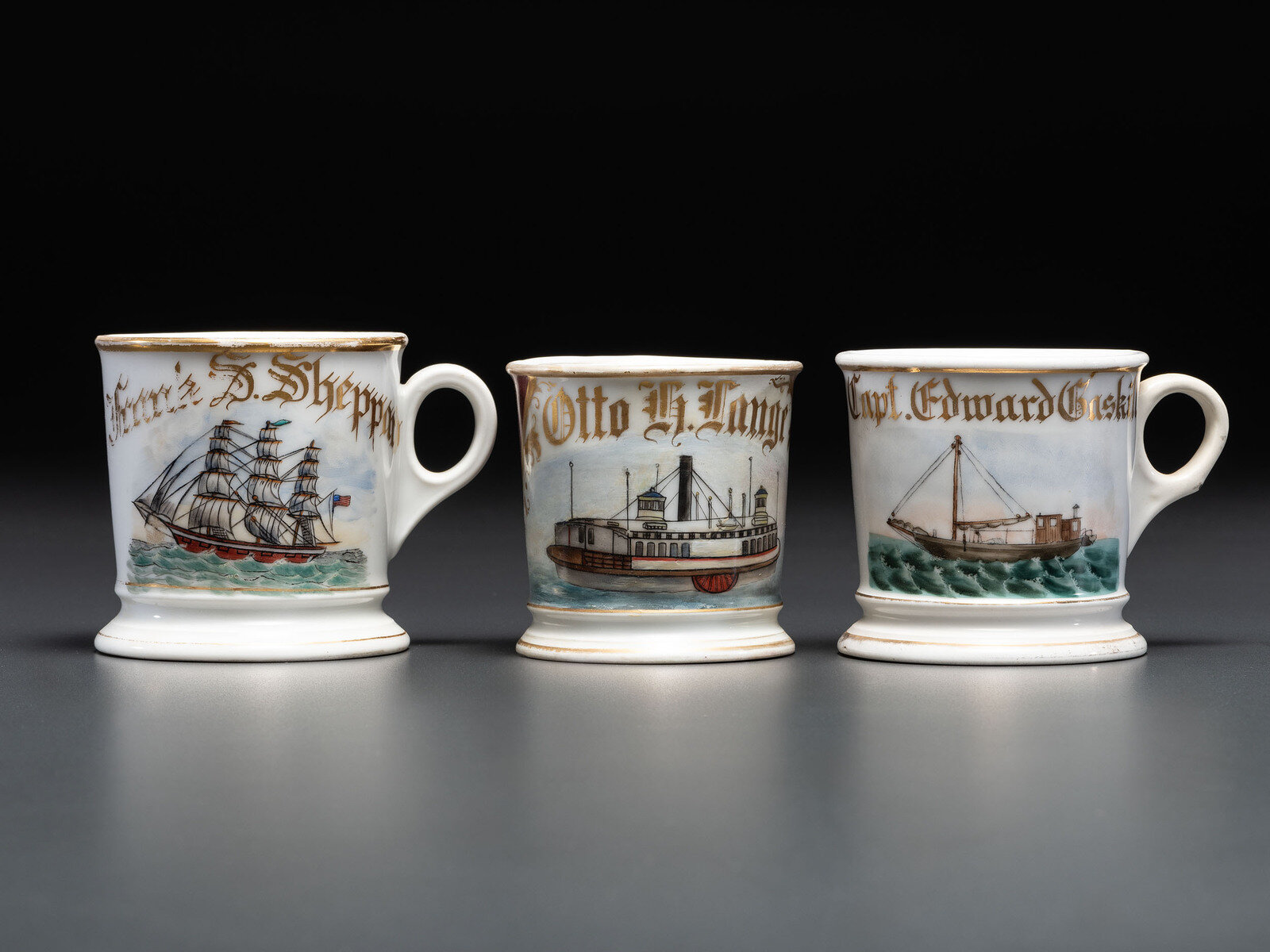 Appraisal: Three Boat Captain's Porcelain Occupational Shaving Mugs Late th Early