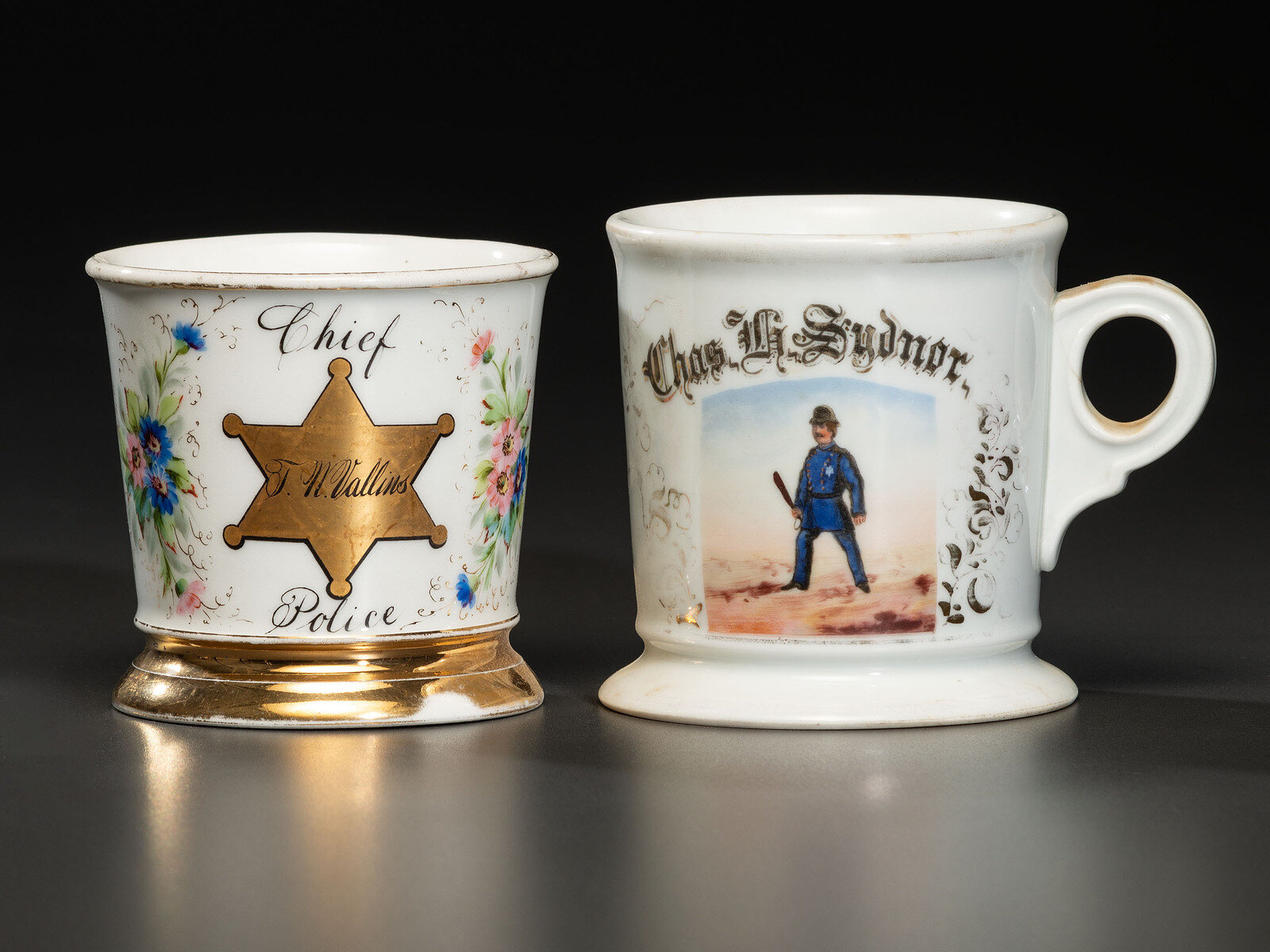 Appraisal: Two Police Officers' Porcelain Occupational Shaving Mugs Late th Early