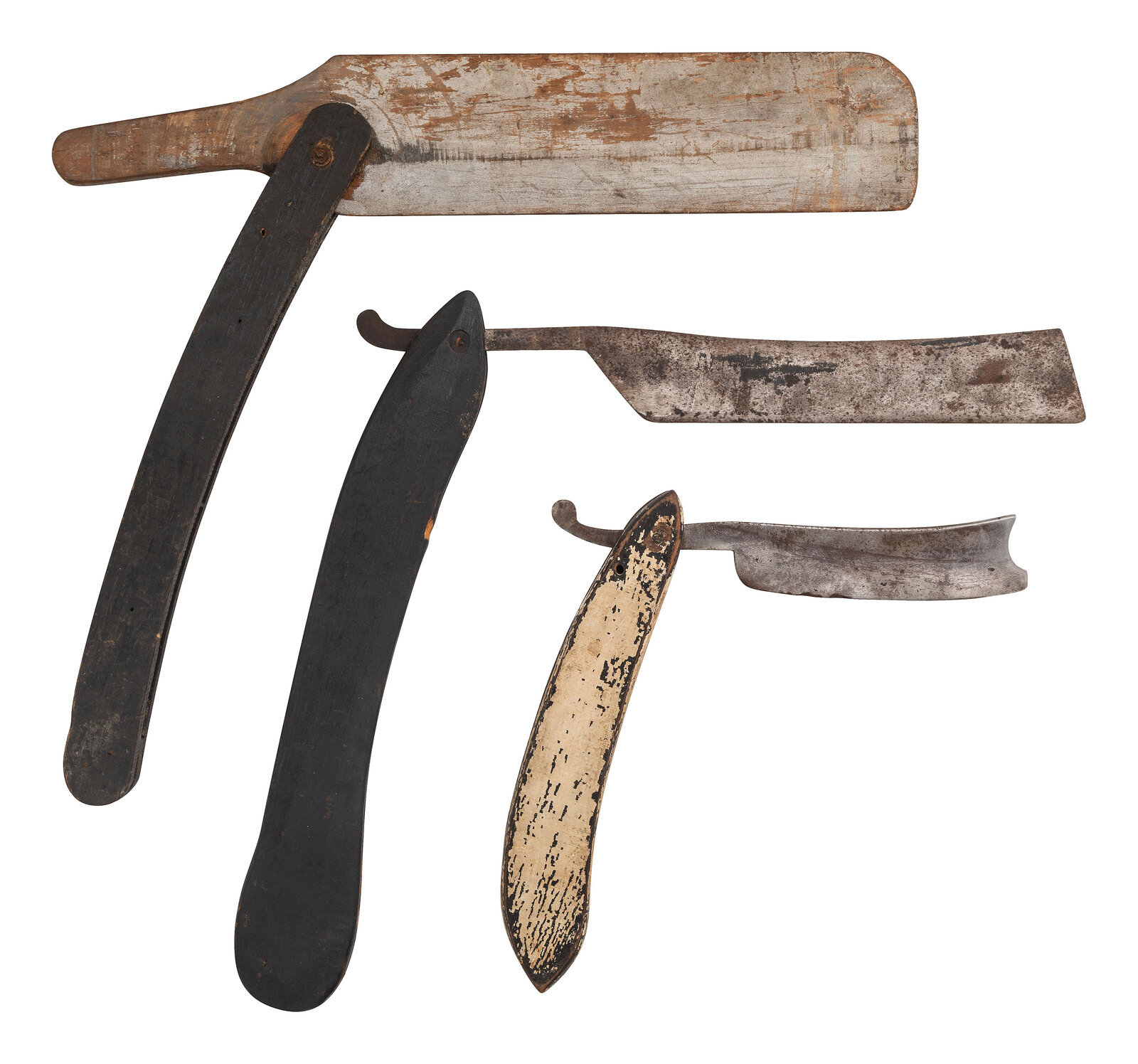 Appraisal: Three Painted Wood and Metal Store Display Straight Razors th