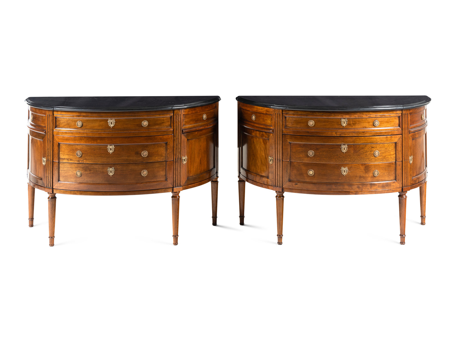 Appraisal: A Pair of Louis XVI Style Walnut Marble-Top Commodes th