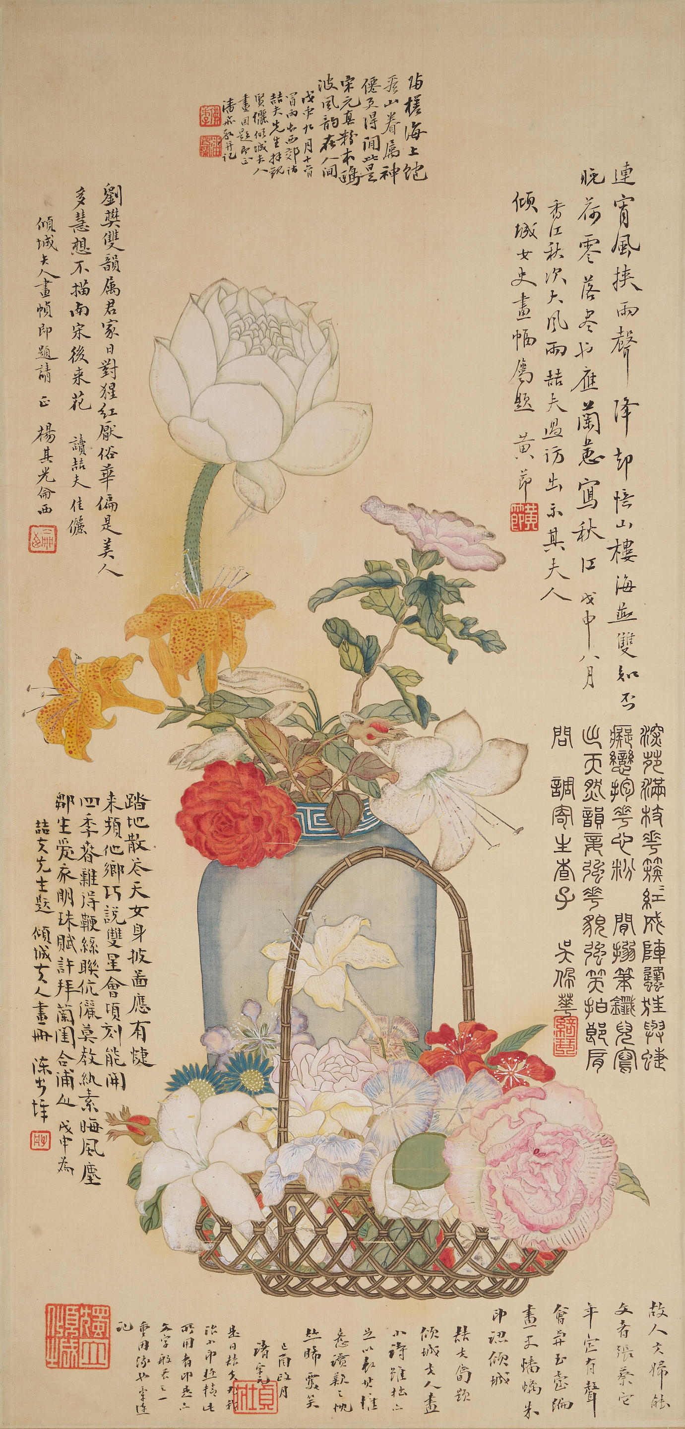 Appraisal: ZHANG QINGCHENG - Flower arrangements Ink and colour on silk