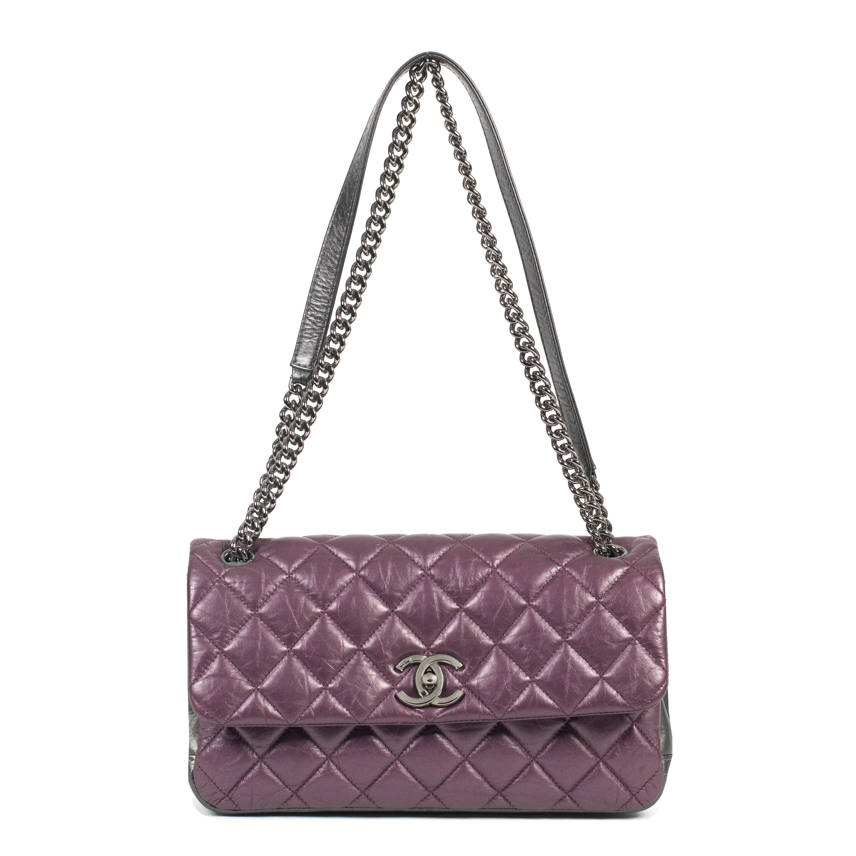 Appraisal: KARL LAGERFELD FOR CHANEL A GLAZED PURPLE PORTOBELLO FLAP BAG