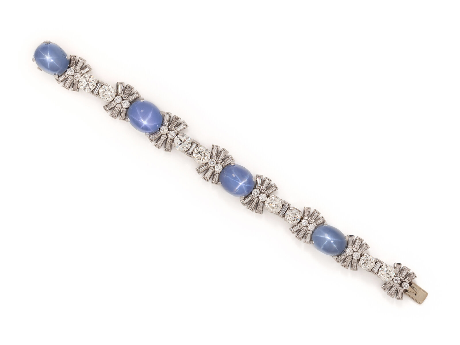 Appraisal: SPAULDING amp CO STAR SAPPHIRE AND DIAMOND BRACELET Four oval