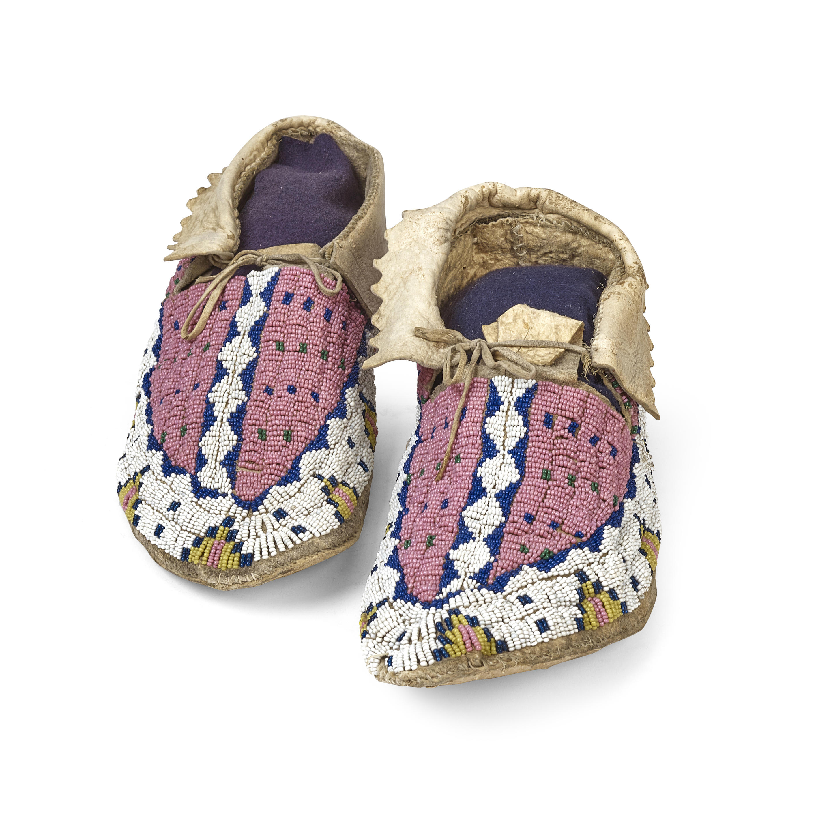 Appraisal: A PAIR OF PLAINS BEADED MOCCASINS Likely Lakota Sioux of