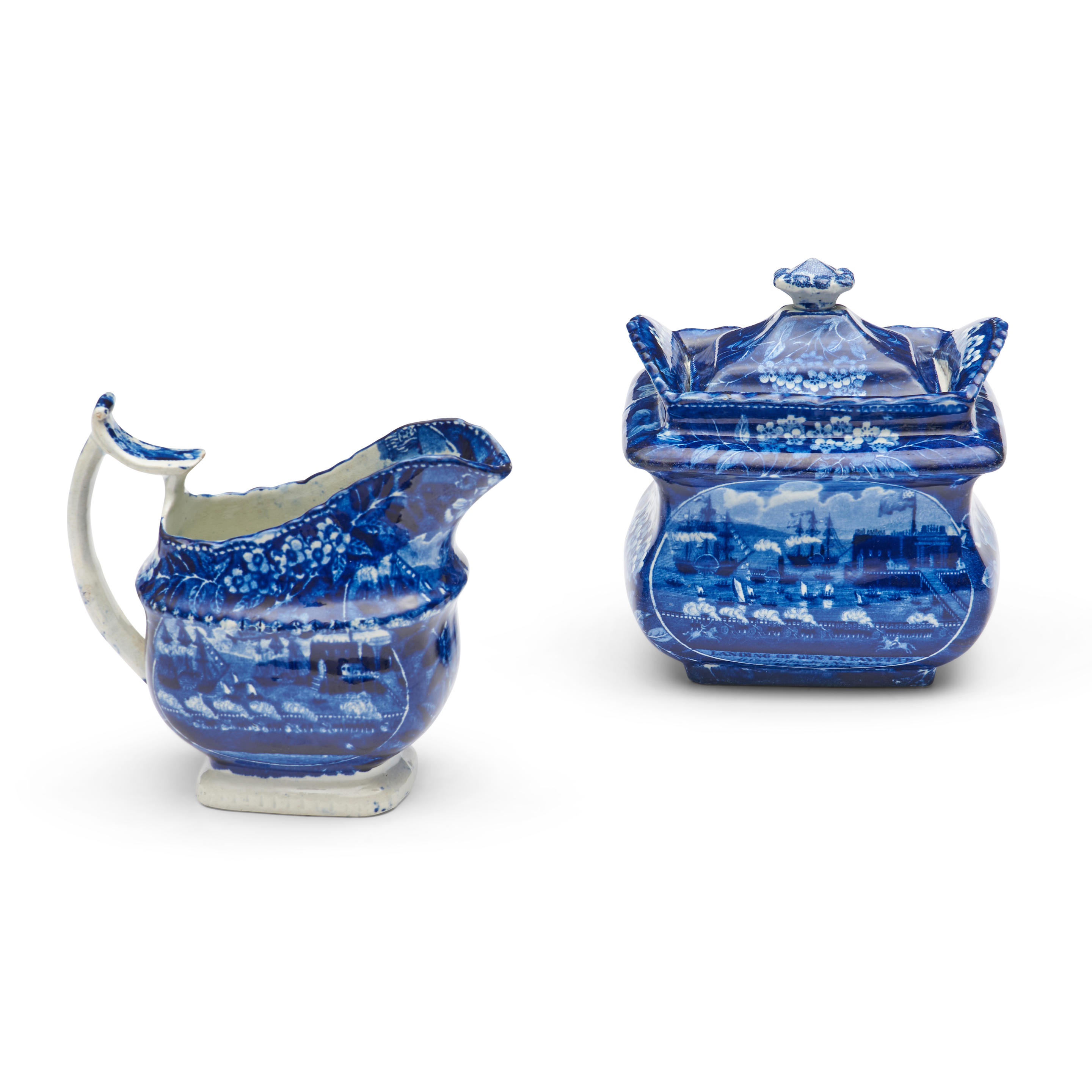 Appraisal: TRANSFER-PRINTED LANDING OF LAFAYETTE PEARLWARE SUGAR BOWL AND PITCHER Ralph