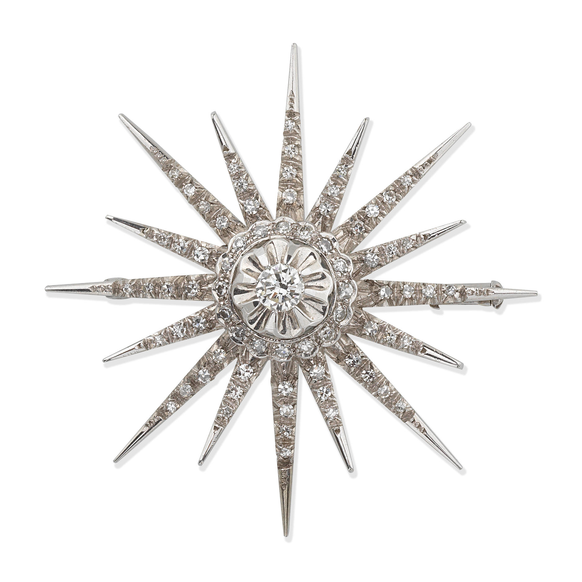 Appraisal: DIAMOND STAR BROOCH Brilliant and single-cut diamonds diamonds approx ct